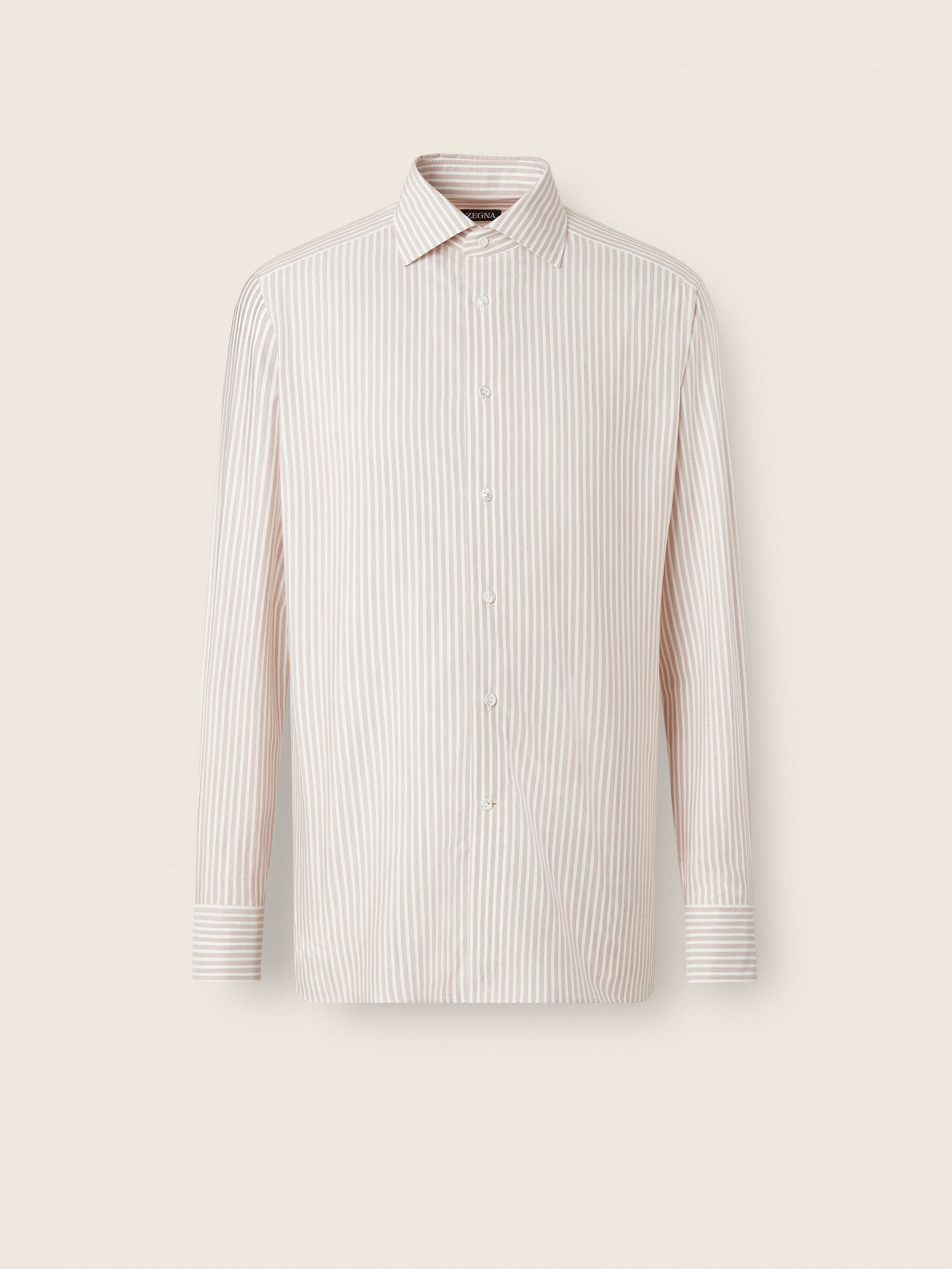 Light Brown and White Striped Silk Cotton and Cashmere Shirt Main product photo