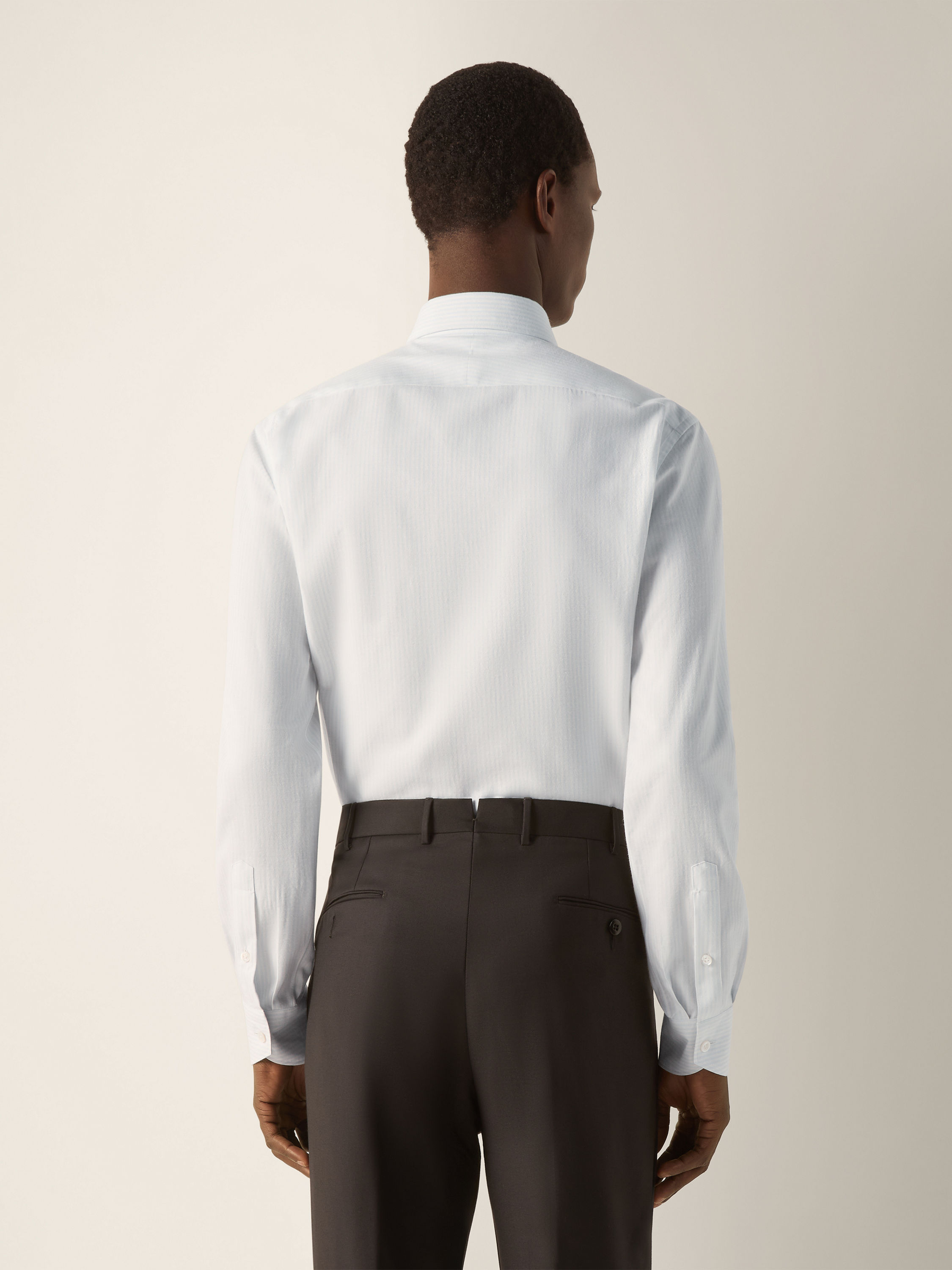 Light Blue and White Striped Cotton and Cashmere Shirt Product detail photo #3