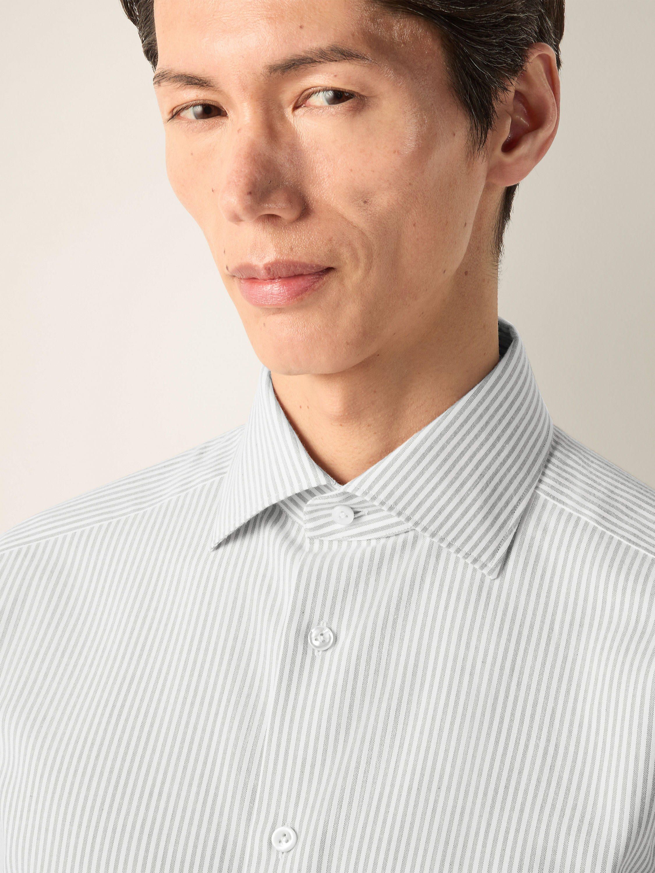 Navy Blue and White Striped Cotton and Cashmere Shirt Product detail photo #1