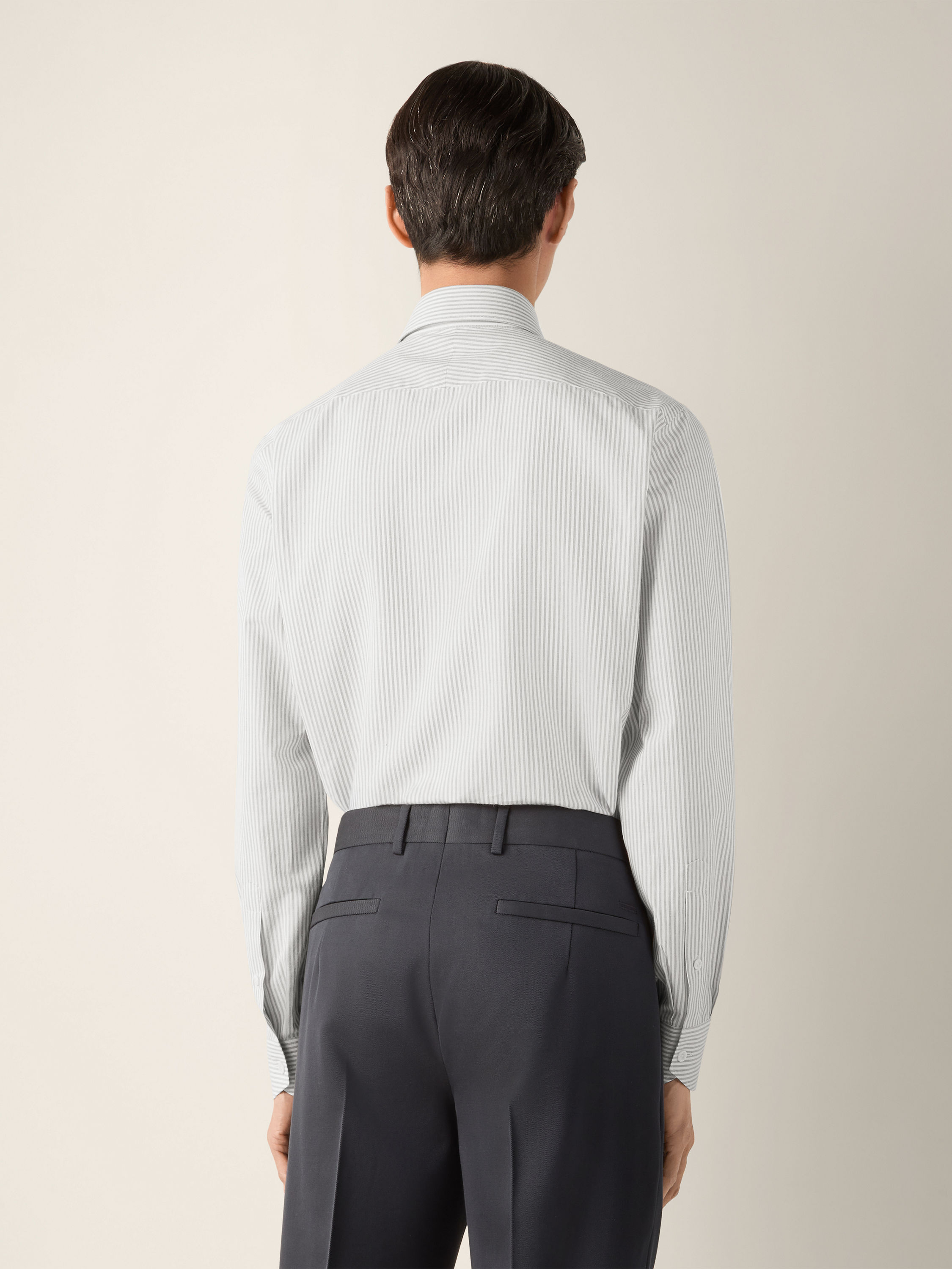 Navy Blue and White Striped Cotton and Cashmere Shirt Product detail photo #3