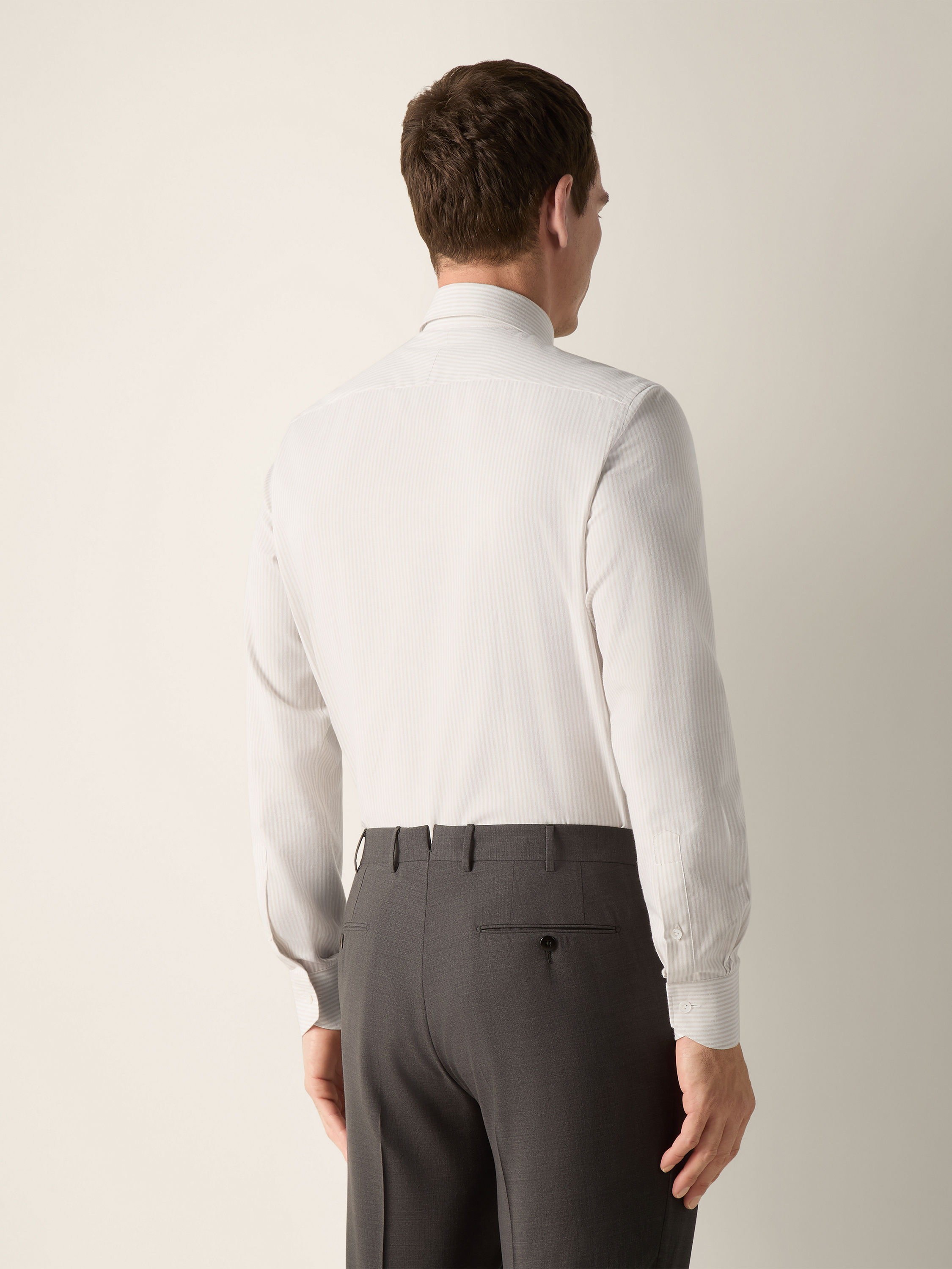 White and Light Beige Striped Cotton and Cashmere Shirt Product detail photo #3
