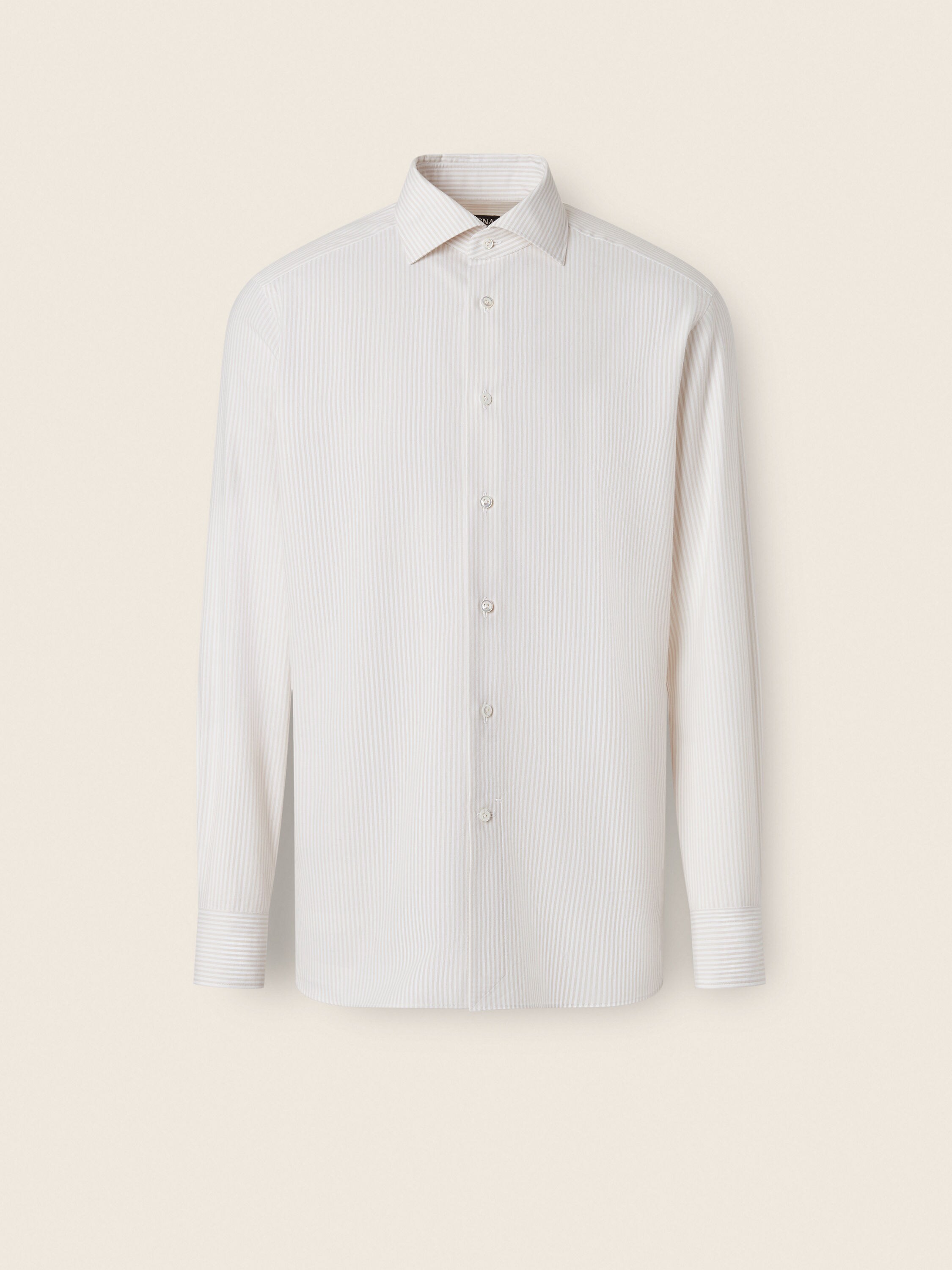 White and Light Beige Striped Cotton and Cashmere Shirt Main product photo