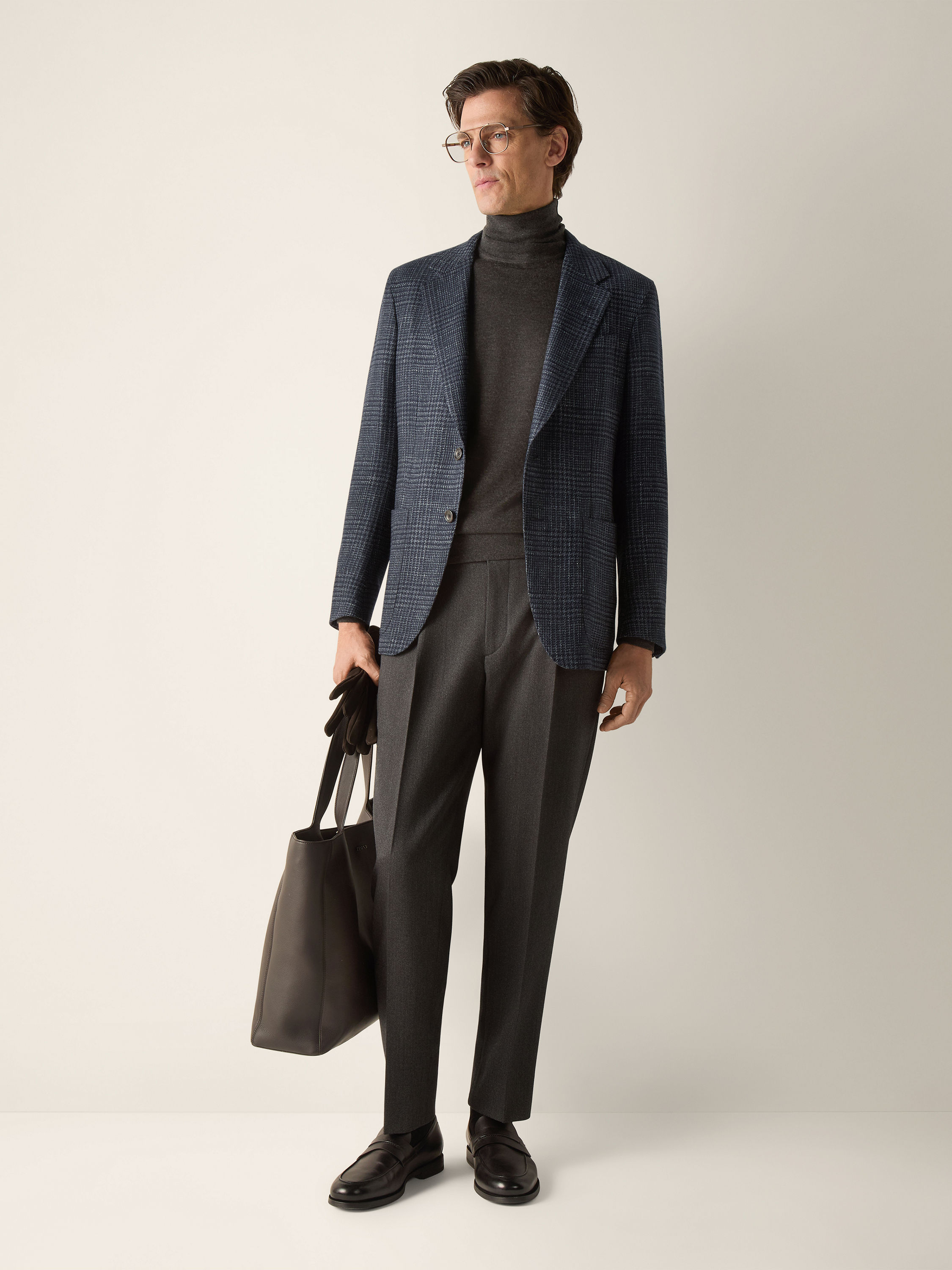 Navy Blue Cashmere Silk and Linen Jacket Product detail photo #1