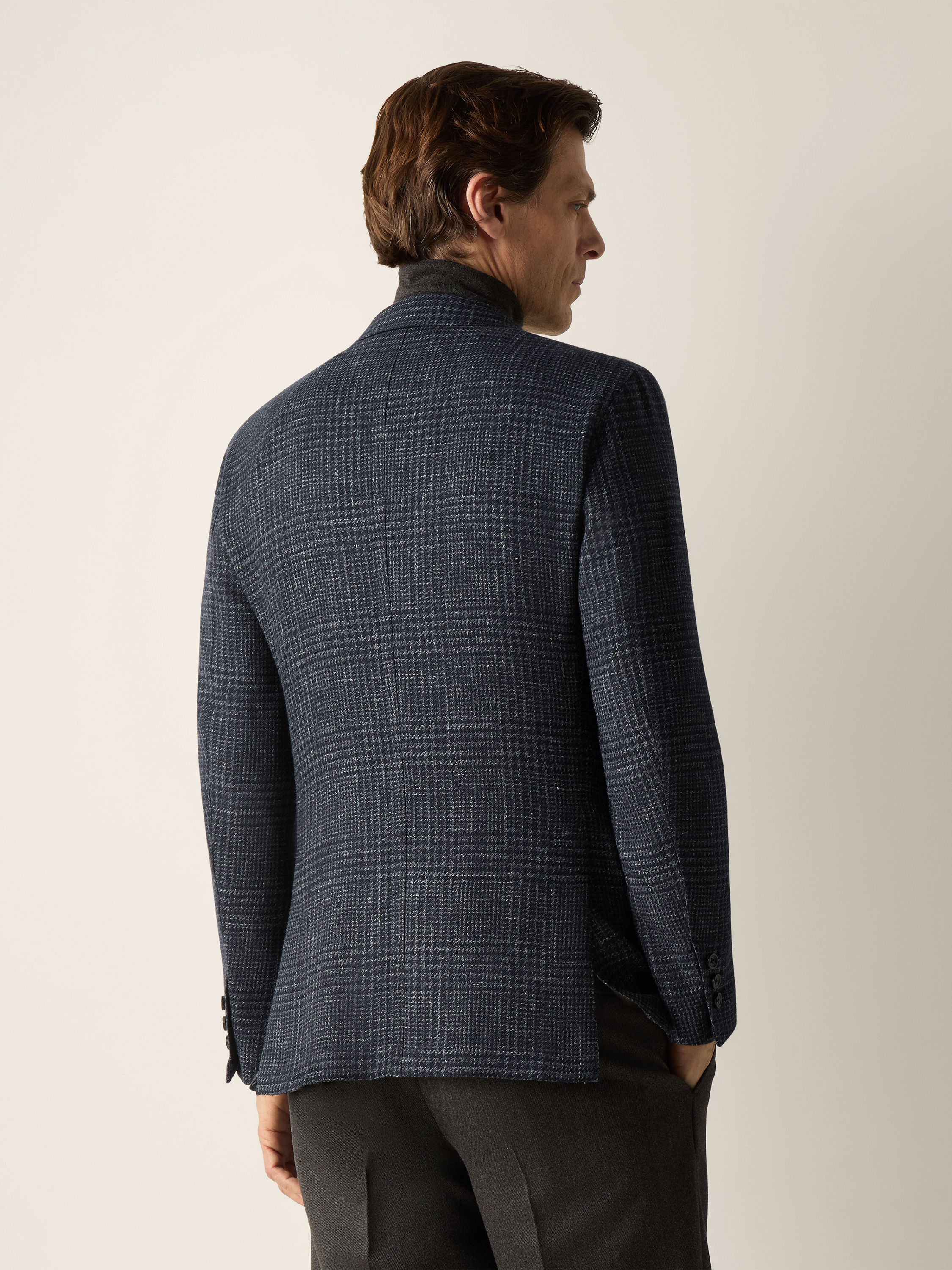 Navy Blue Cashmere Silk and Linen Jacket Product detail photo #5