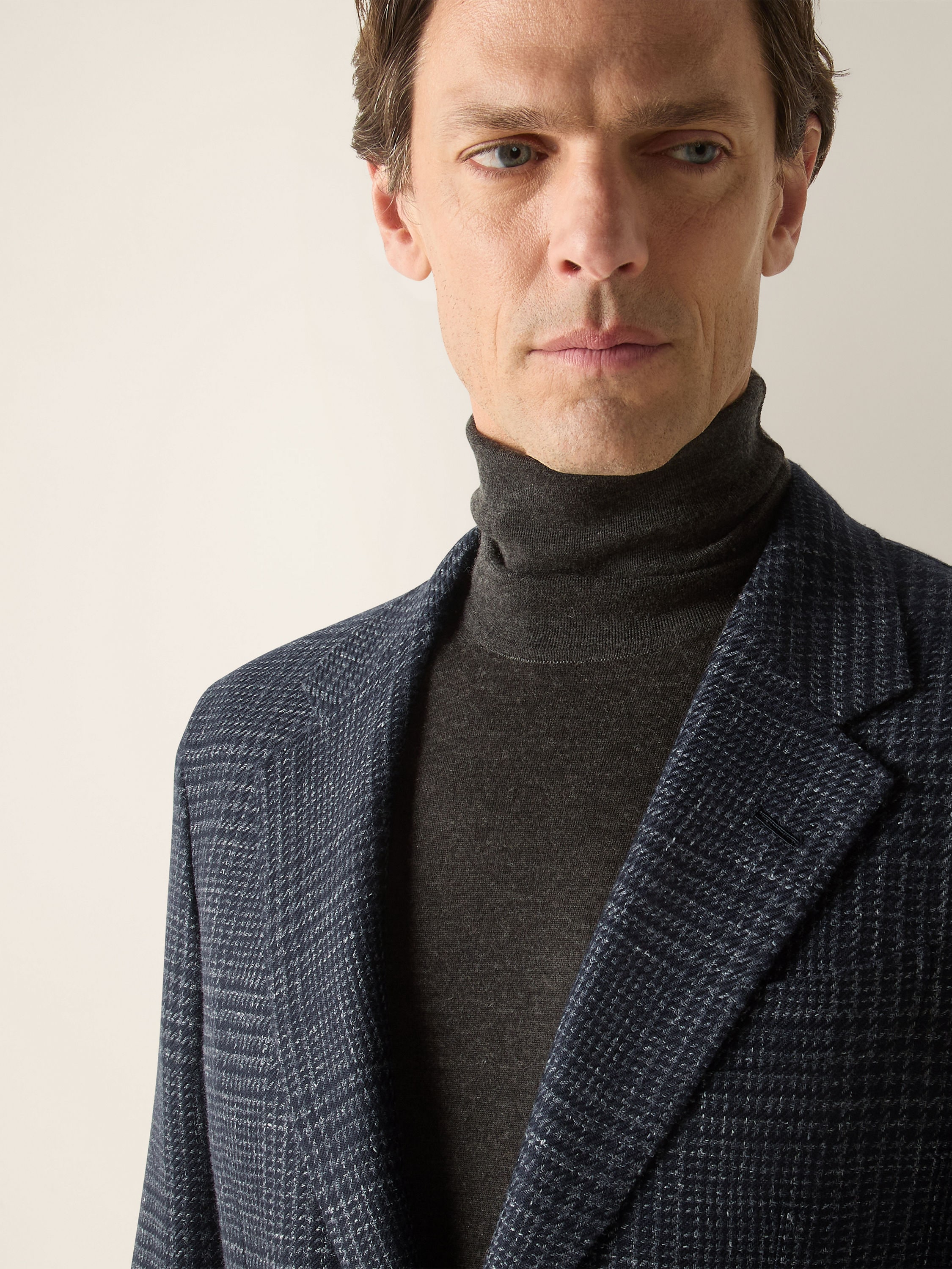Navy Blue Cashmere Silk and Linen Jacket Product detail photo #2