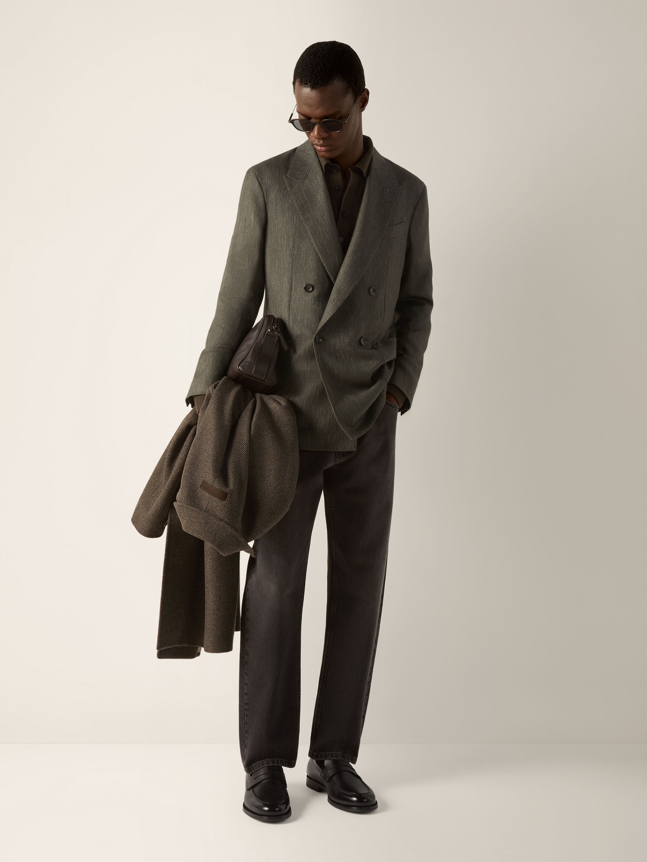 Dark Olive Green Cashmere Silk and Linen Jacket Product detail photo #1