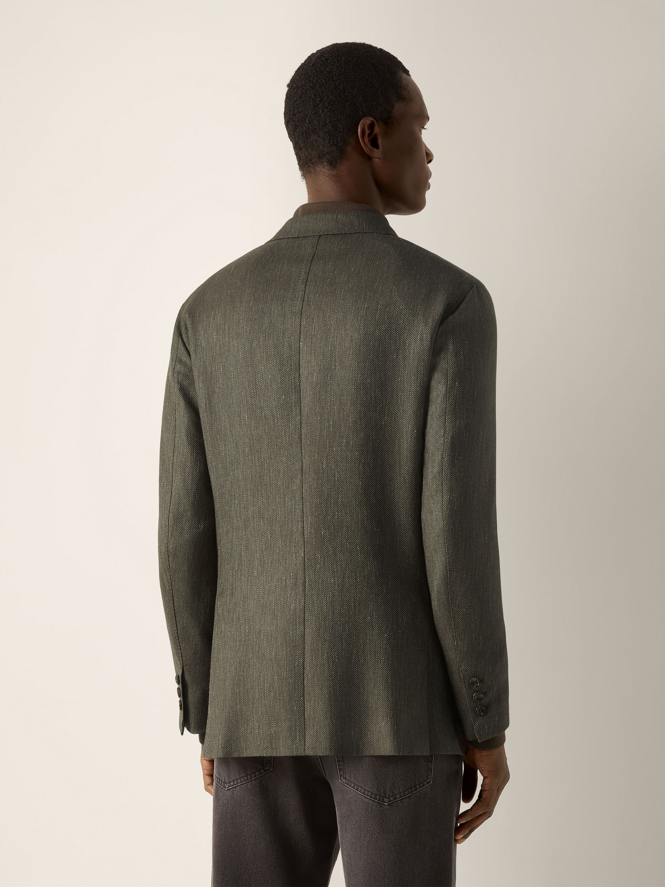 Dark Olive Green Cashmere Silk and Linen Jacket Product detail photo #5