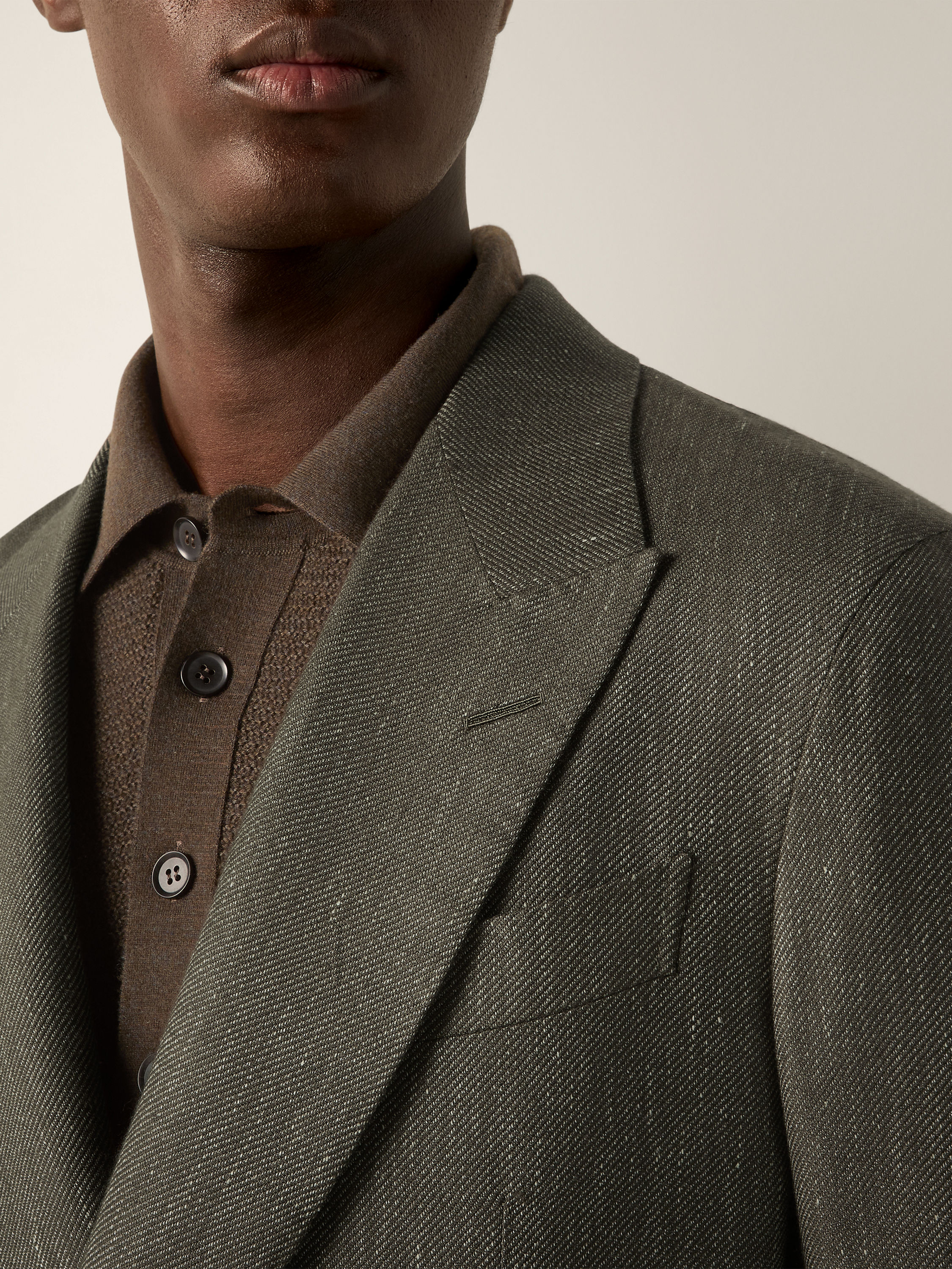 Dark Olive Green Cashmere Silk and Linen Jacket Product detail photo #2