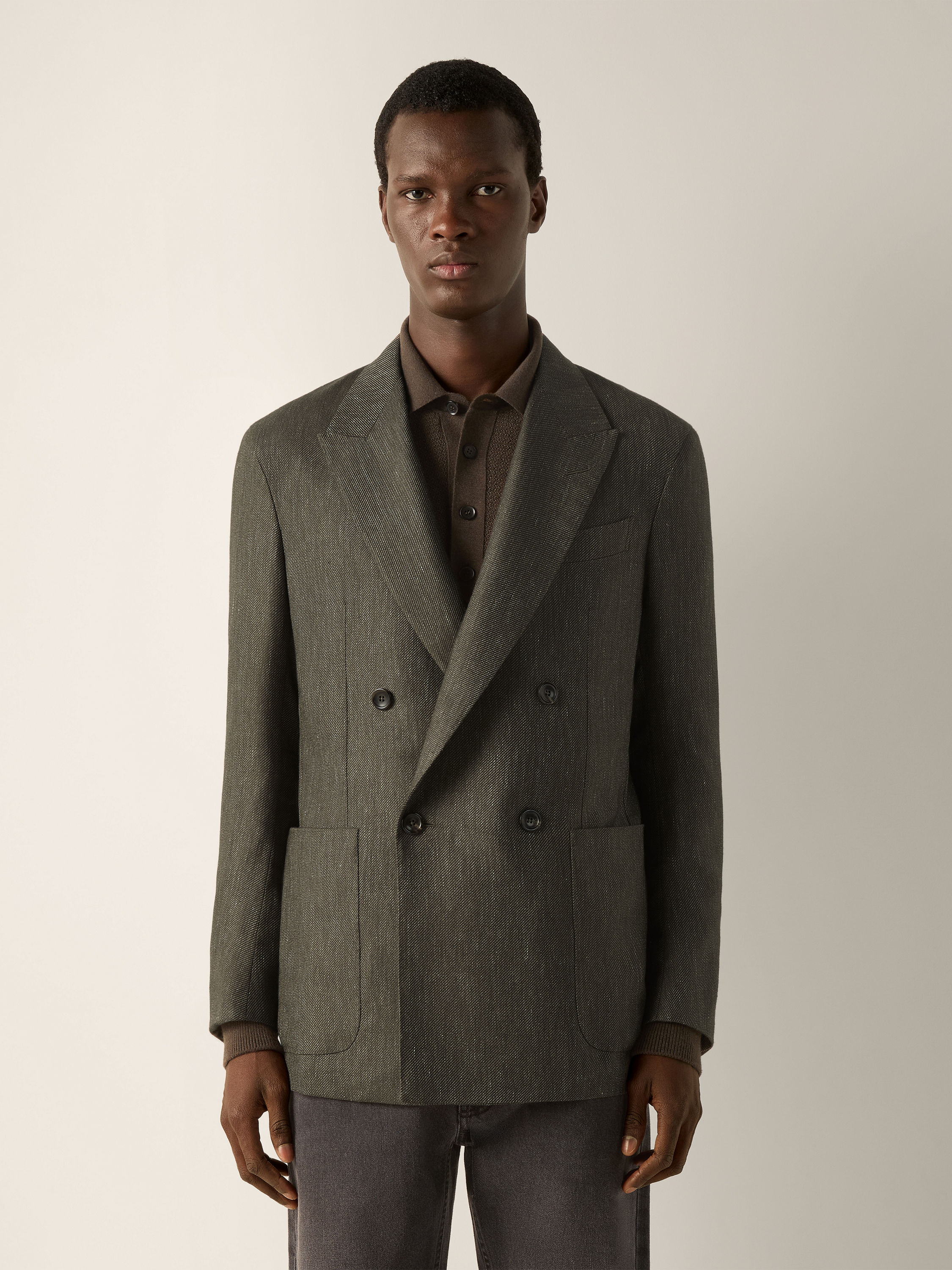 Dark Olive Green Cashmere Silk and Linen Jacket Product detail photo #3