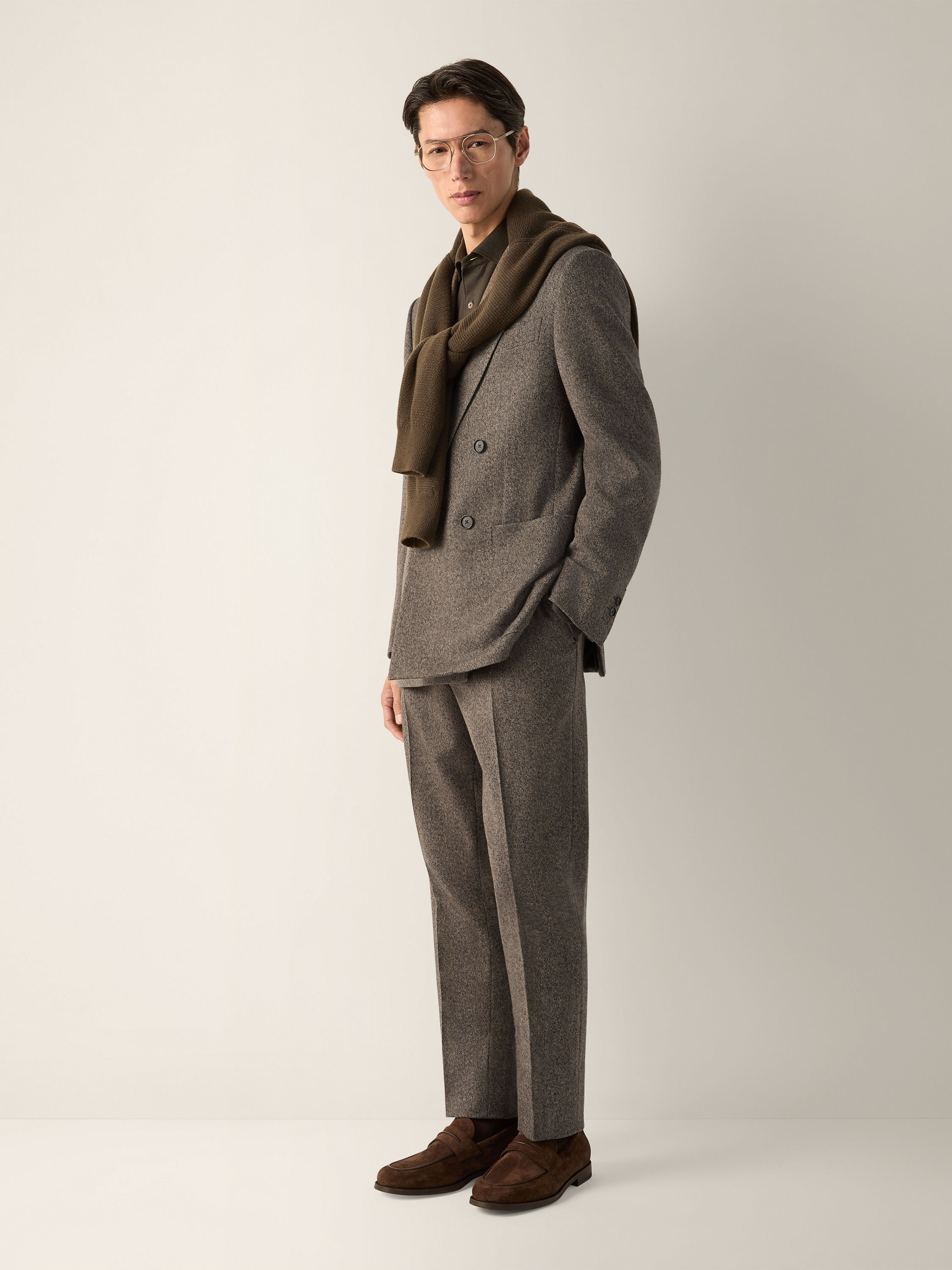 Light Beige and Dark Brown Wool and Cashmere Jacket Product detail photo #1