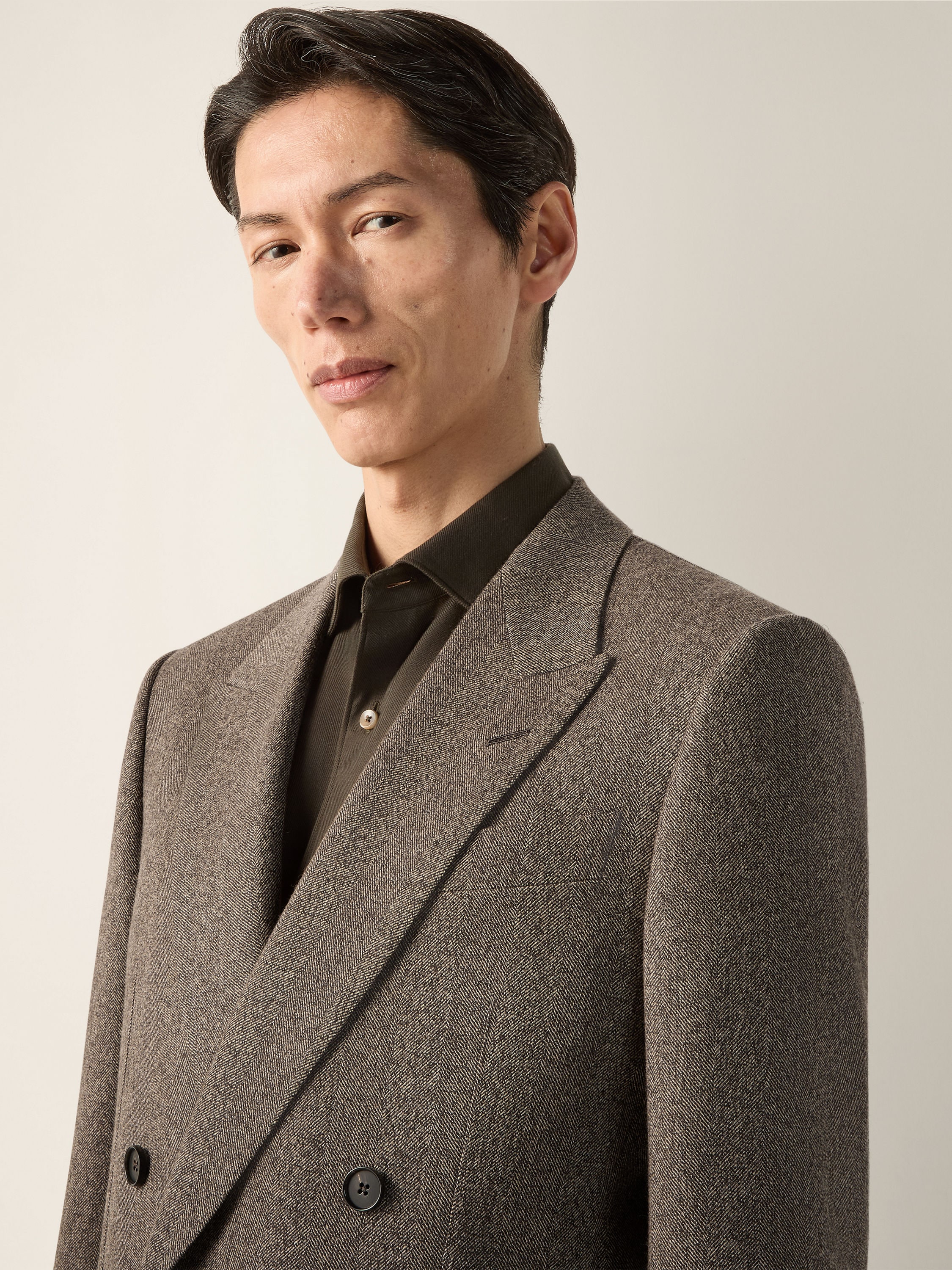 Light Beige and Dark Brown Wool and Cashmere Jacket Product detail photo #2