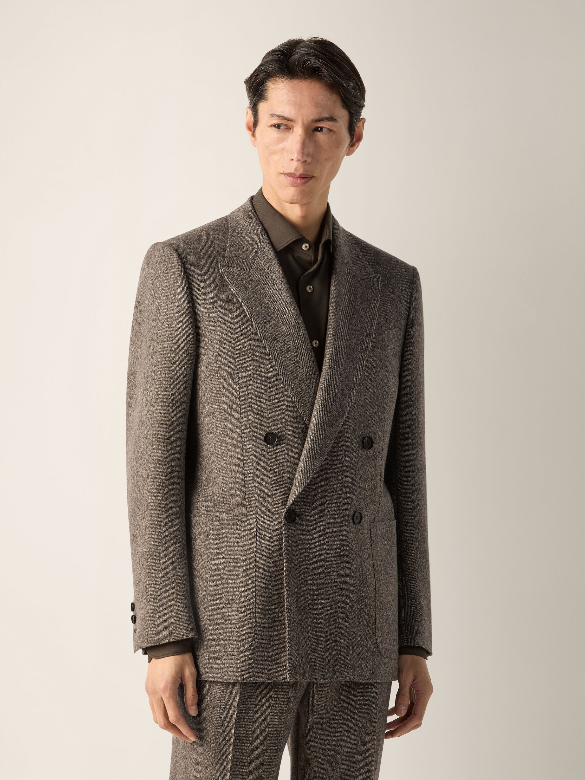 Light Beige and Dark Brown Wool and Cashmere Jacket Product detail photo #3