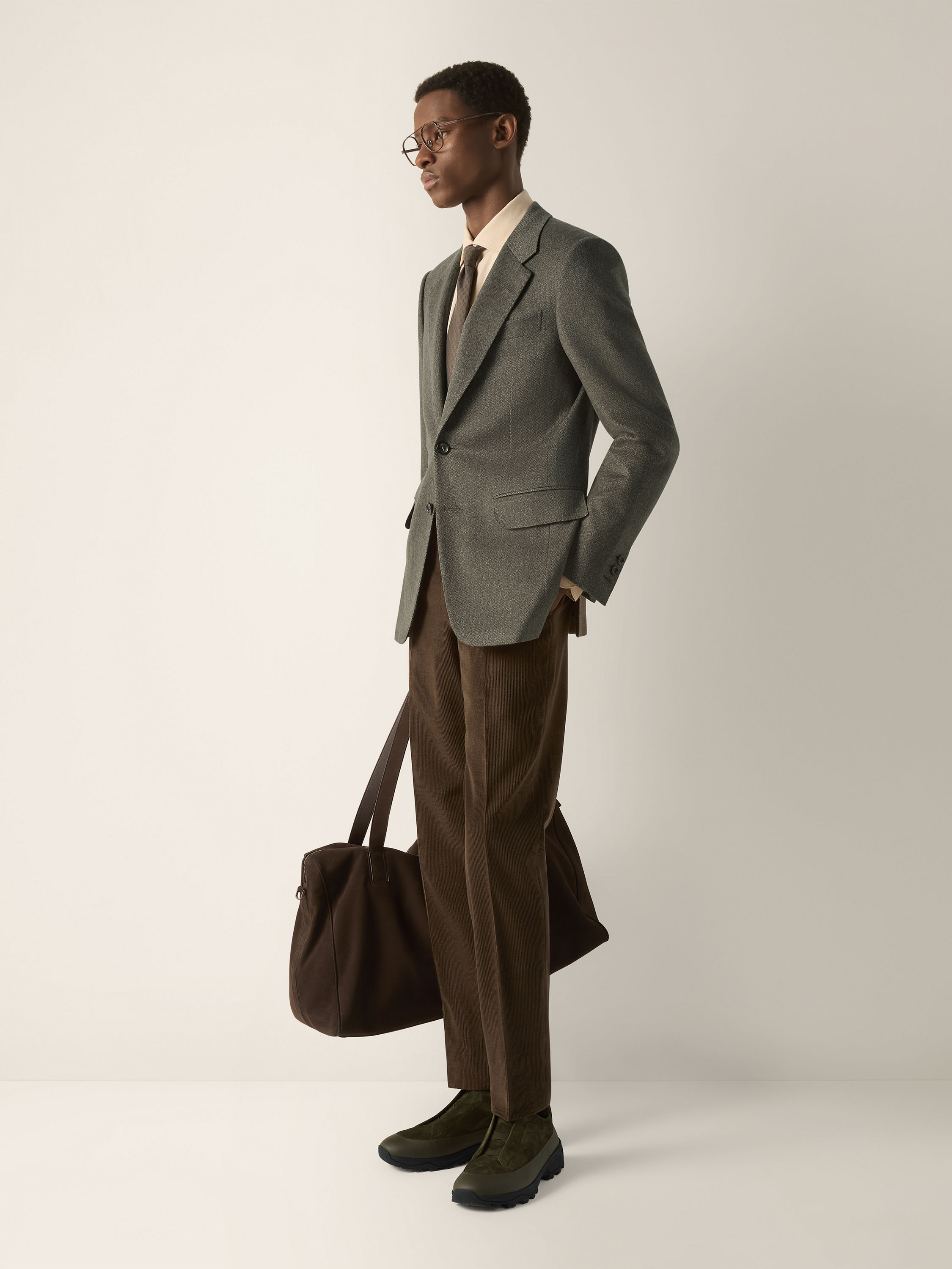 Dark Olive Green and Light Taupe Cashmere Jacket Product detail photo #1