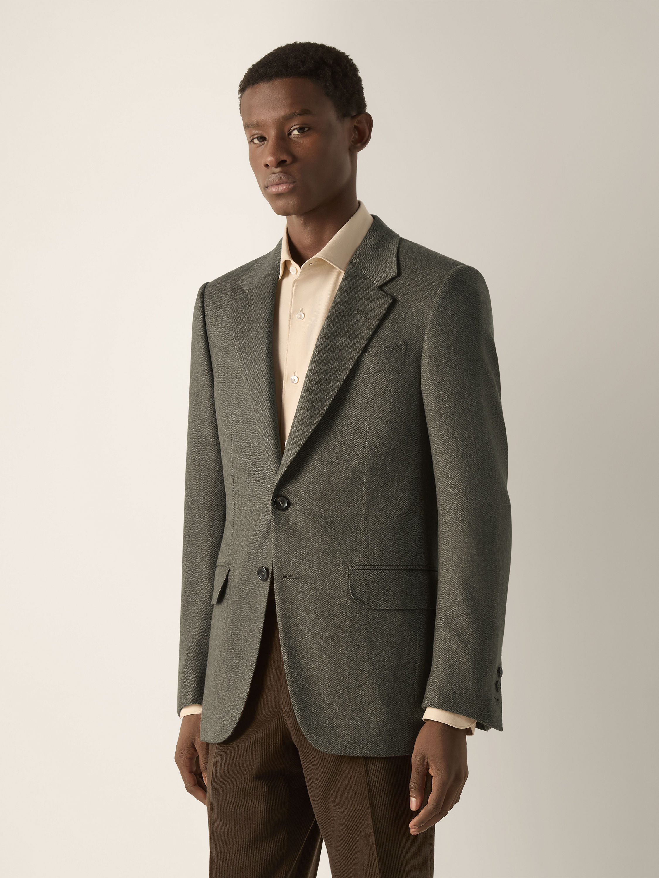 Dark Olive Green and Light Taupe Cashmere Jacket Product detail photo #3