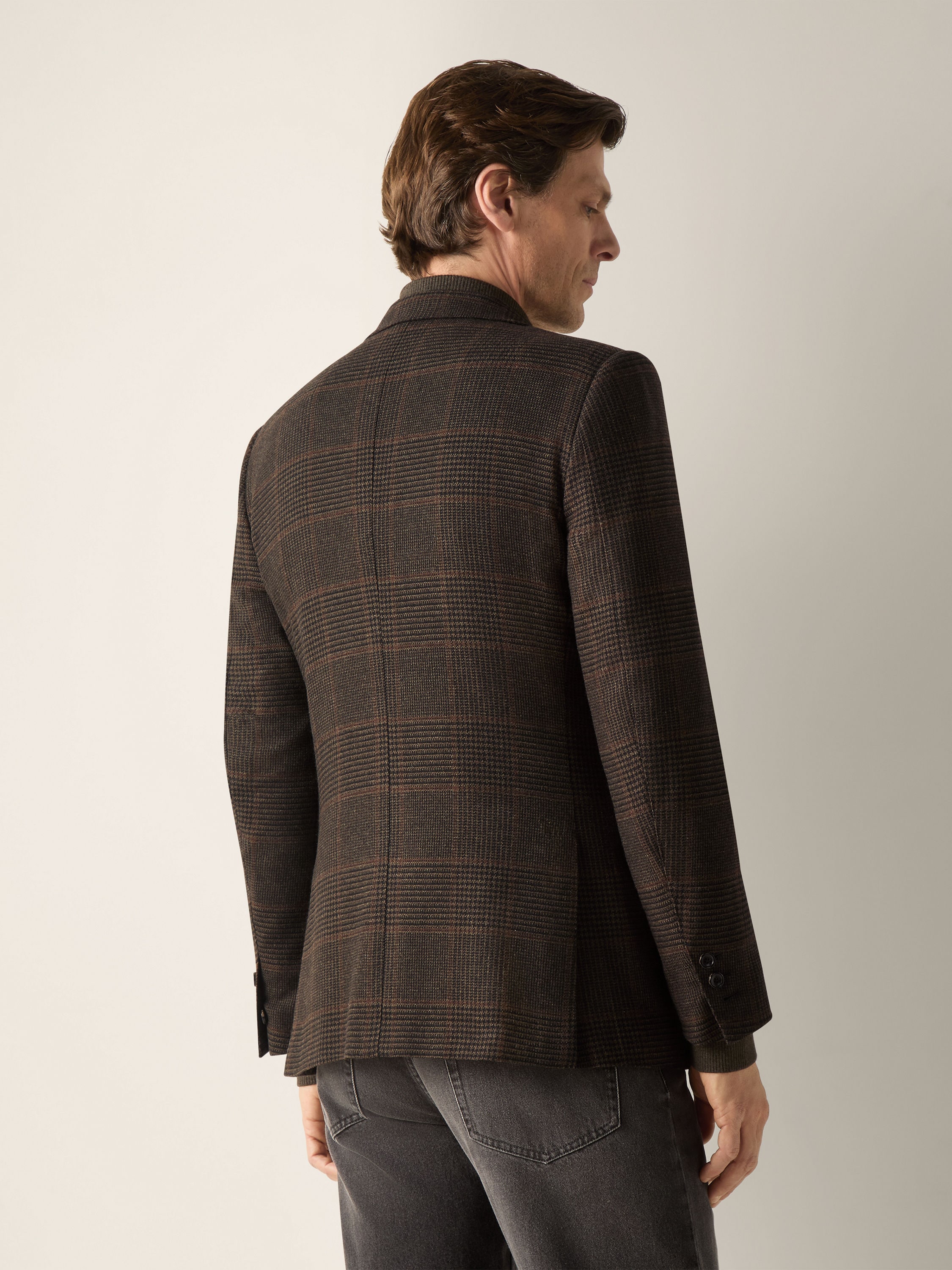 Dark Olive Green Black and Brown Oasi Cashmere Jacket Product detail photo #5