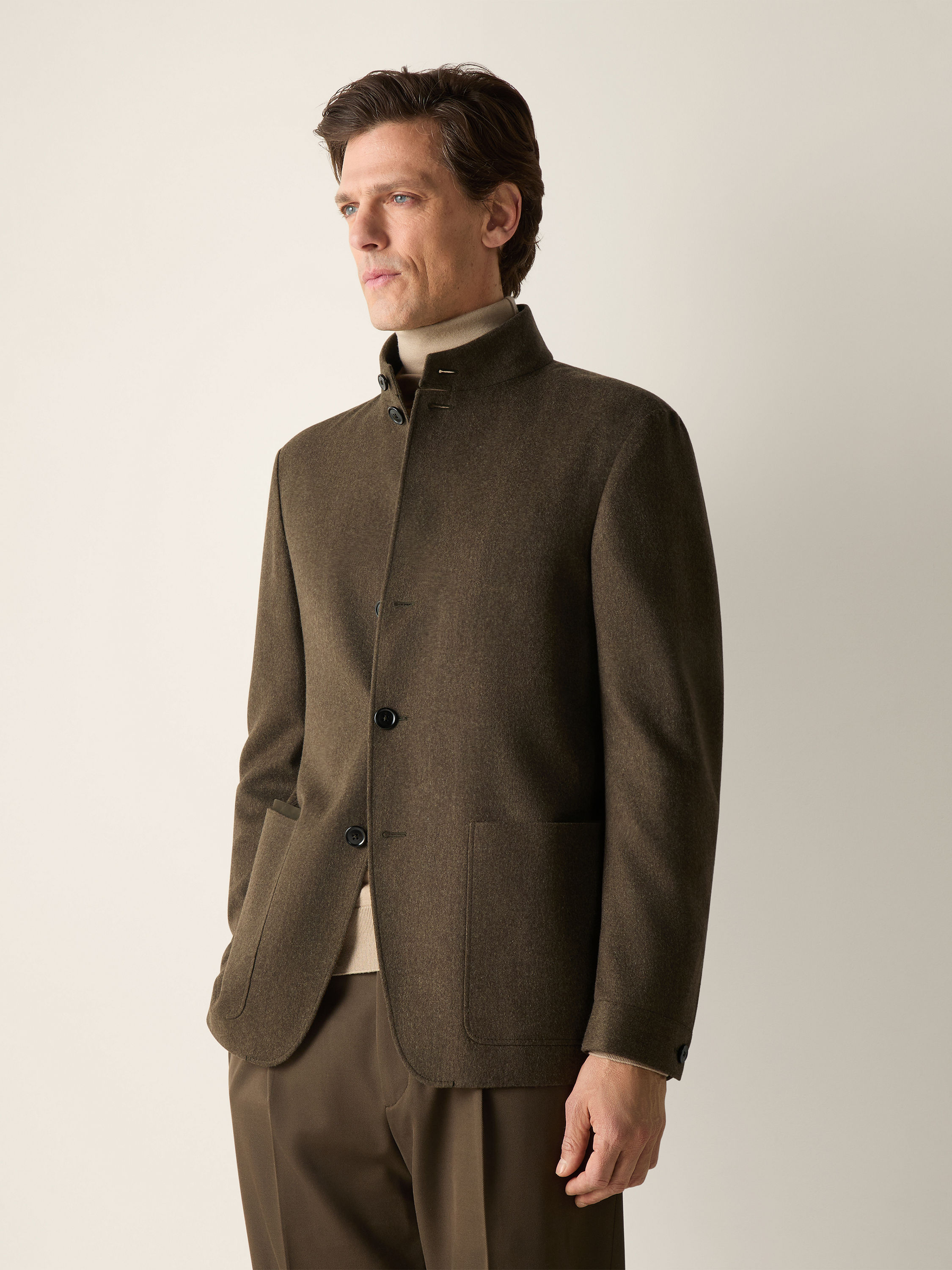 Dark Olive Green Multimélange Oasi Cashmere Il Conte Jacket Product detail photo #3