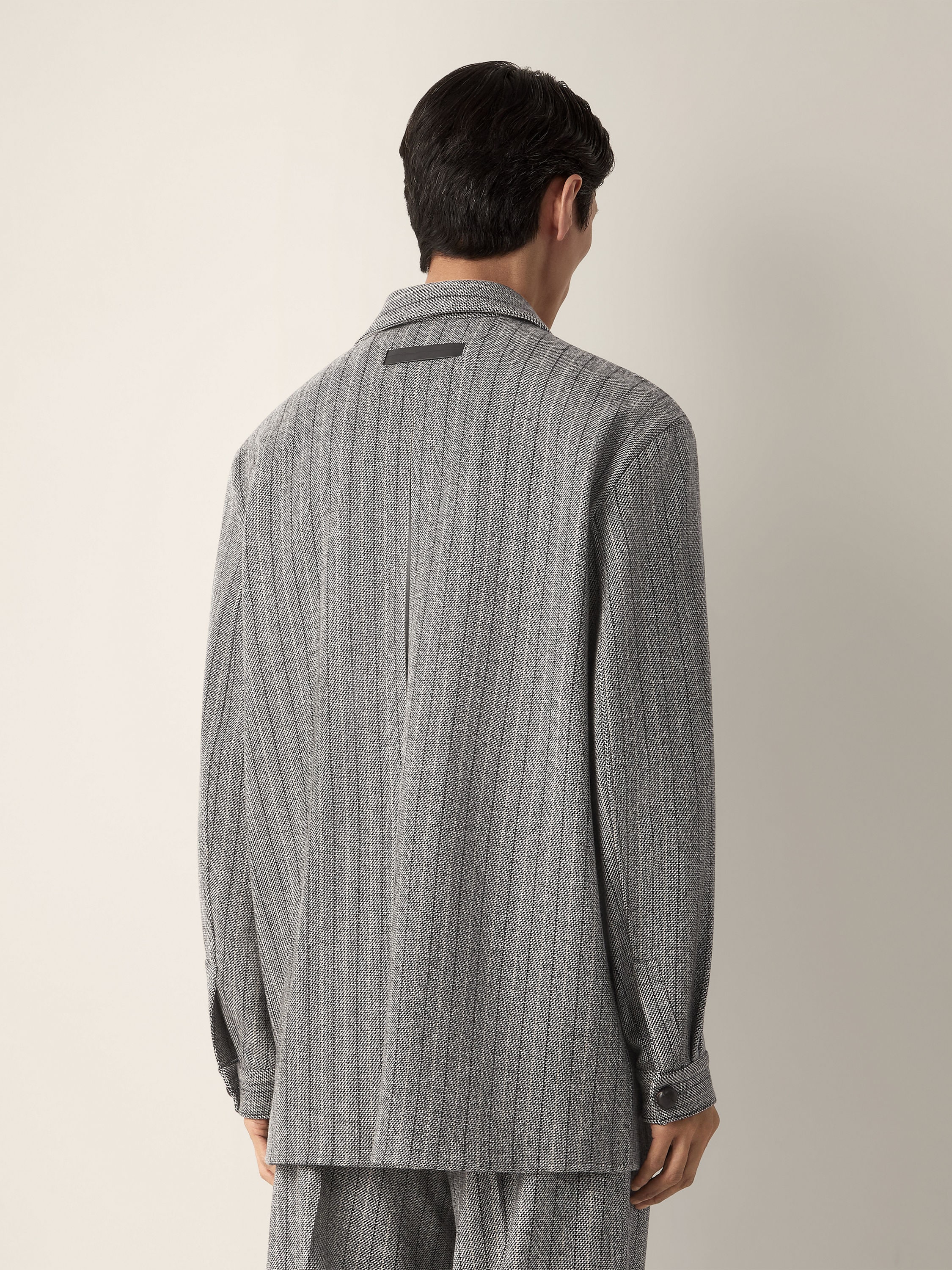 Grey Pinstriped Trofeo Selection Wool Shirt Product detail photo #5