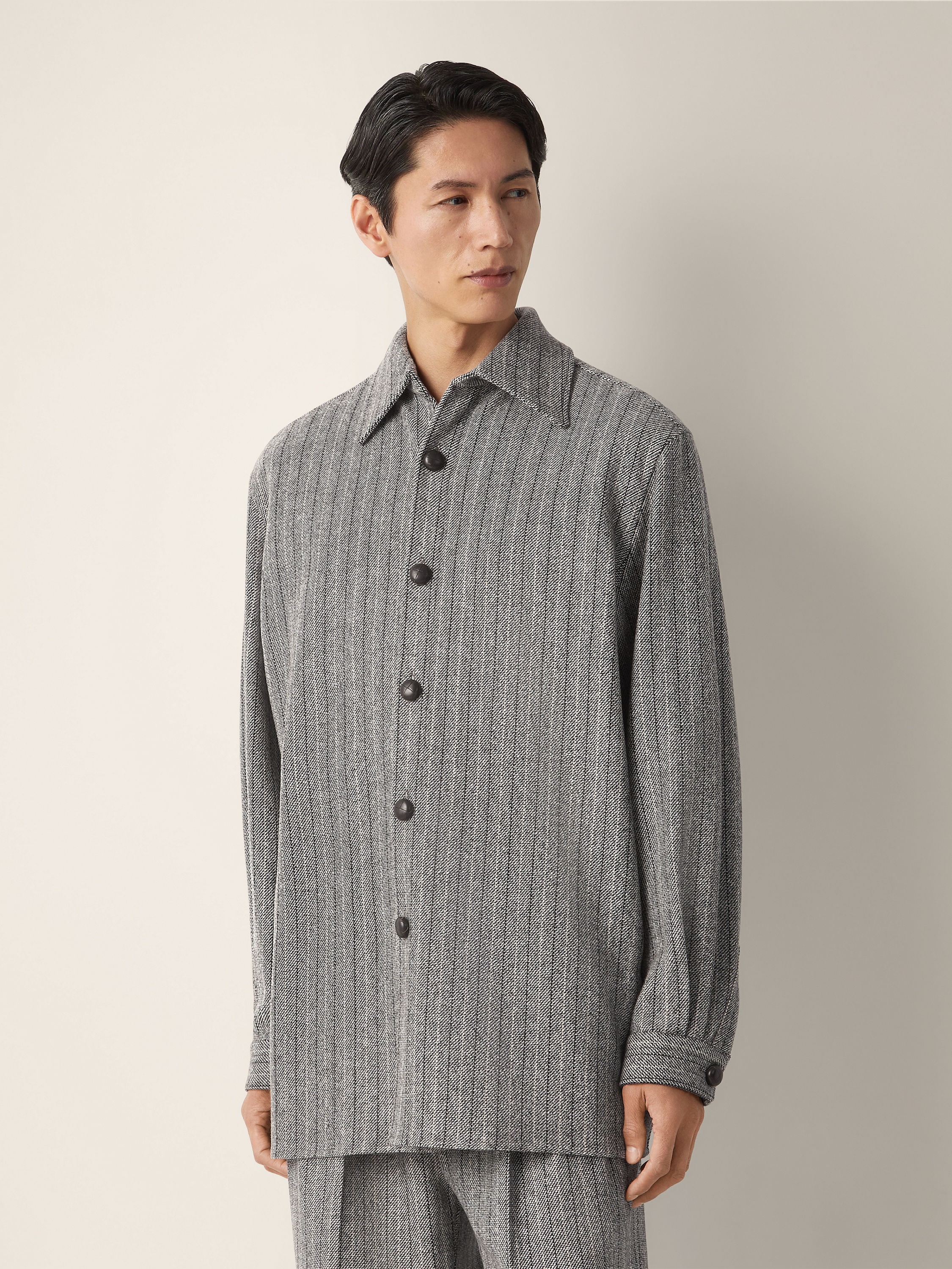 Grey Pinstriped Trofeo Selection Wool Shirt Product detail photo #3