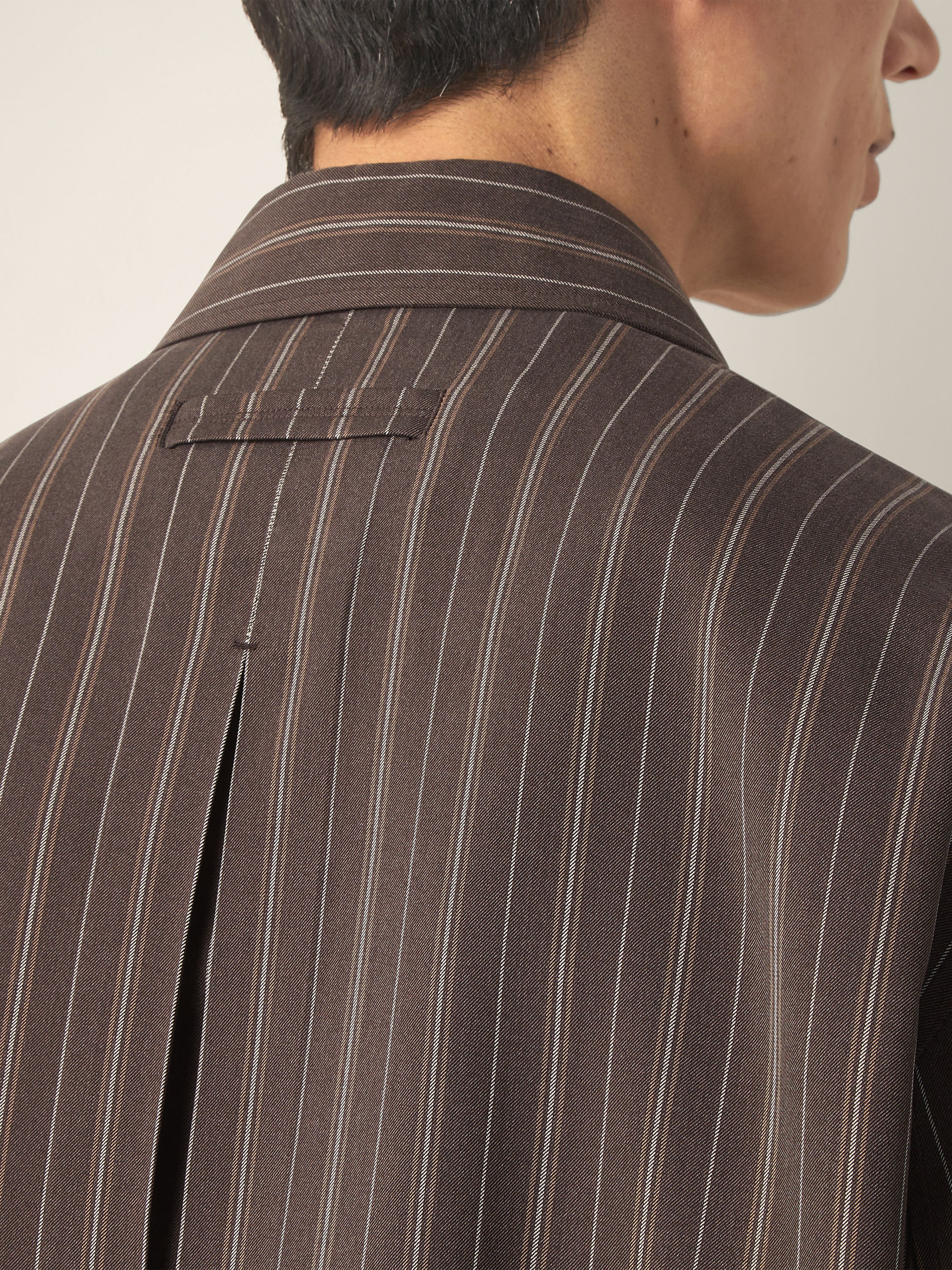 Dark Brown and Cream White Pinstriped Silk Shirt Product detail photo #1
