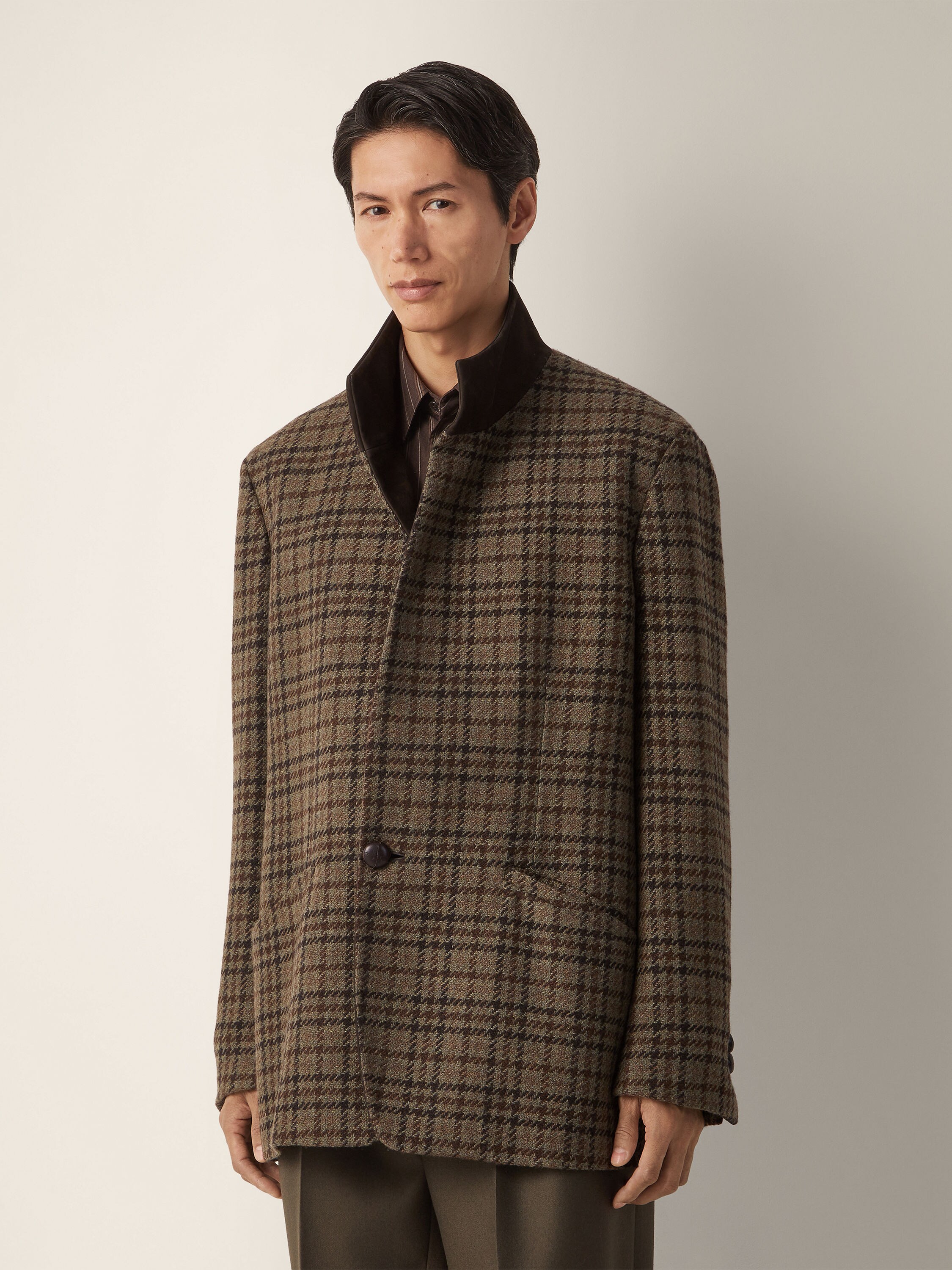 Dark Olive Green and Brown Oasi Cashmere Chore Jacket Product detail photo #3