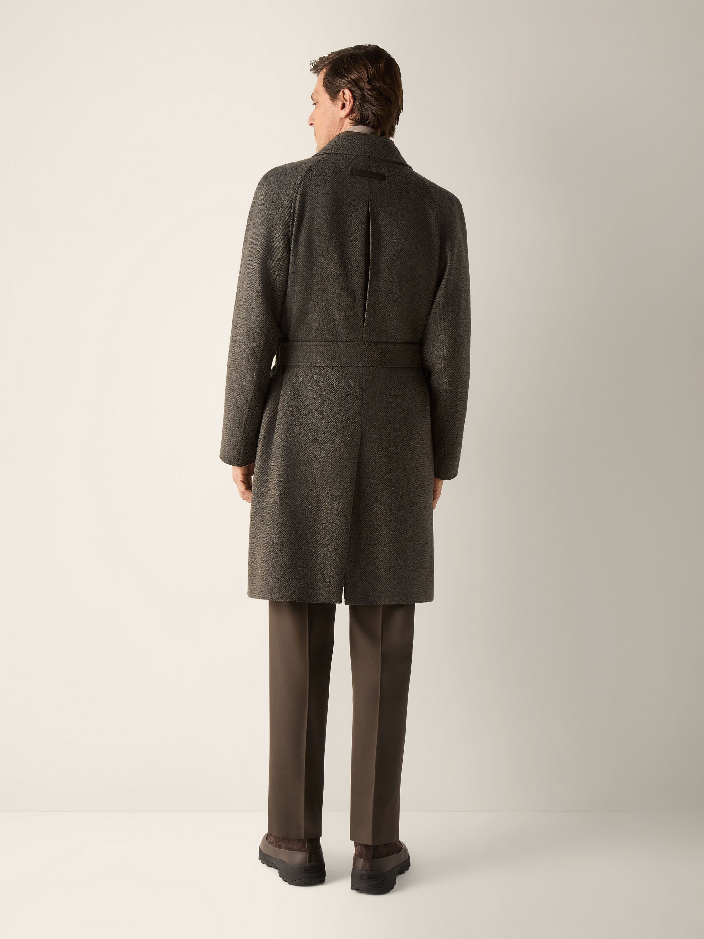 Dark Olive Green and Dark Grey Oasi Cashmere Trench Coat Product detail photo #5