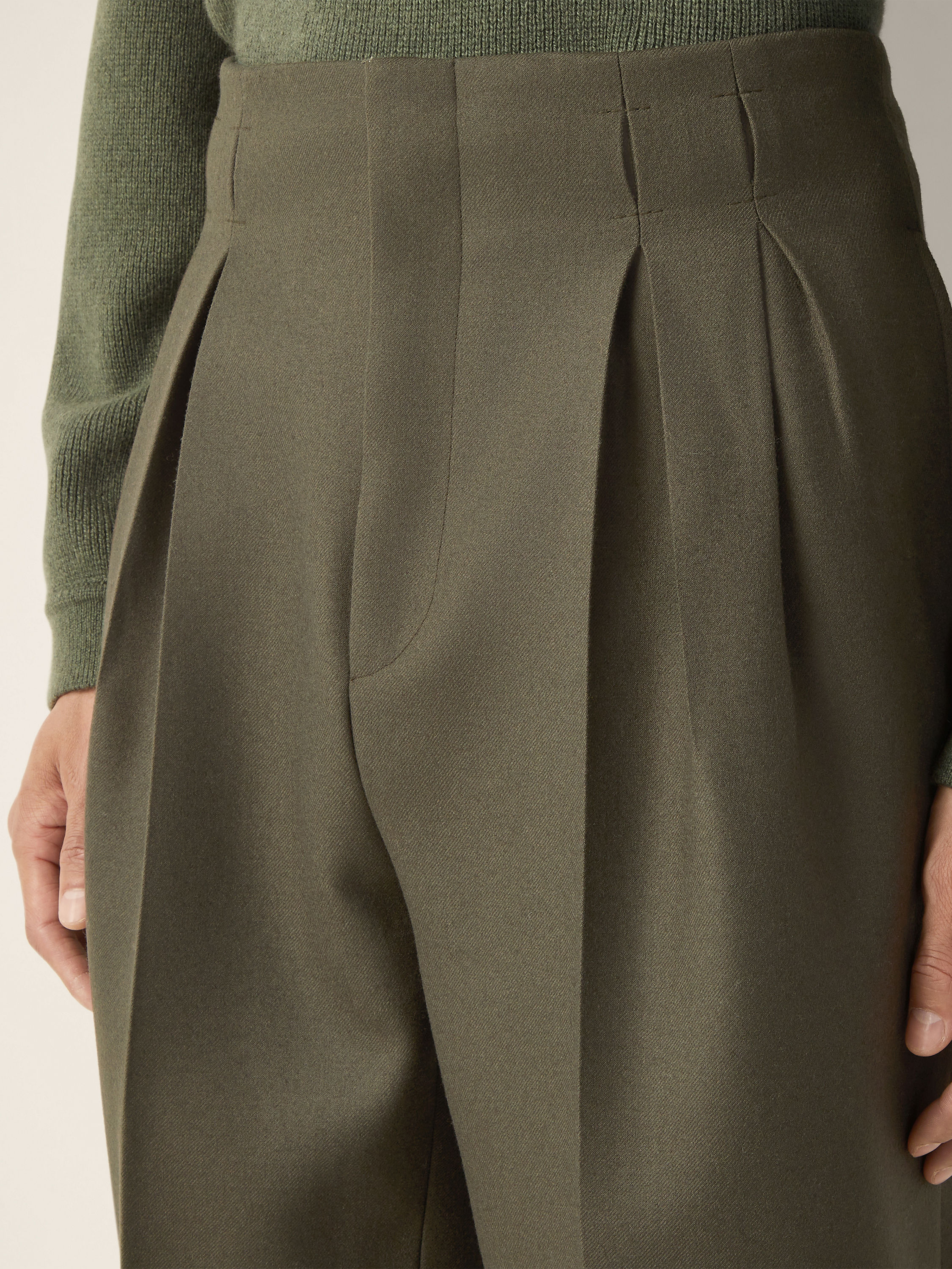 Dark Olive Green Wool Pants Product detail photo #1