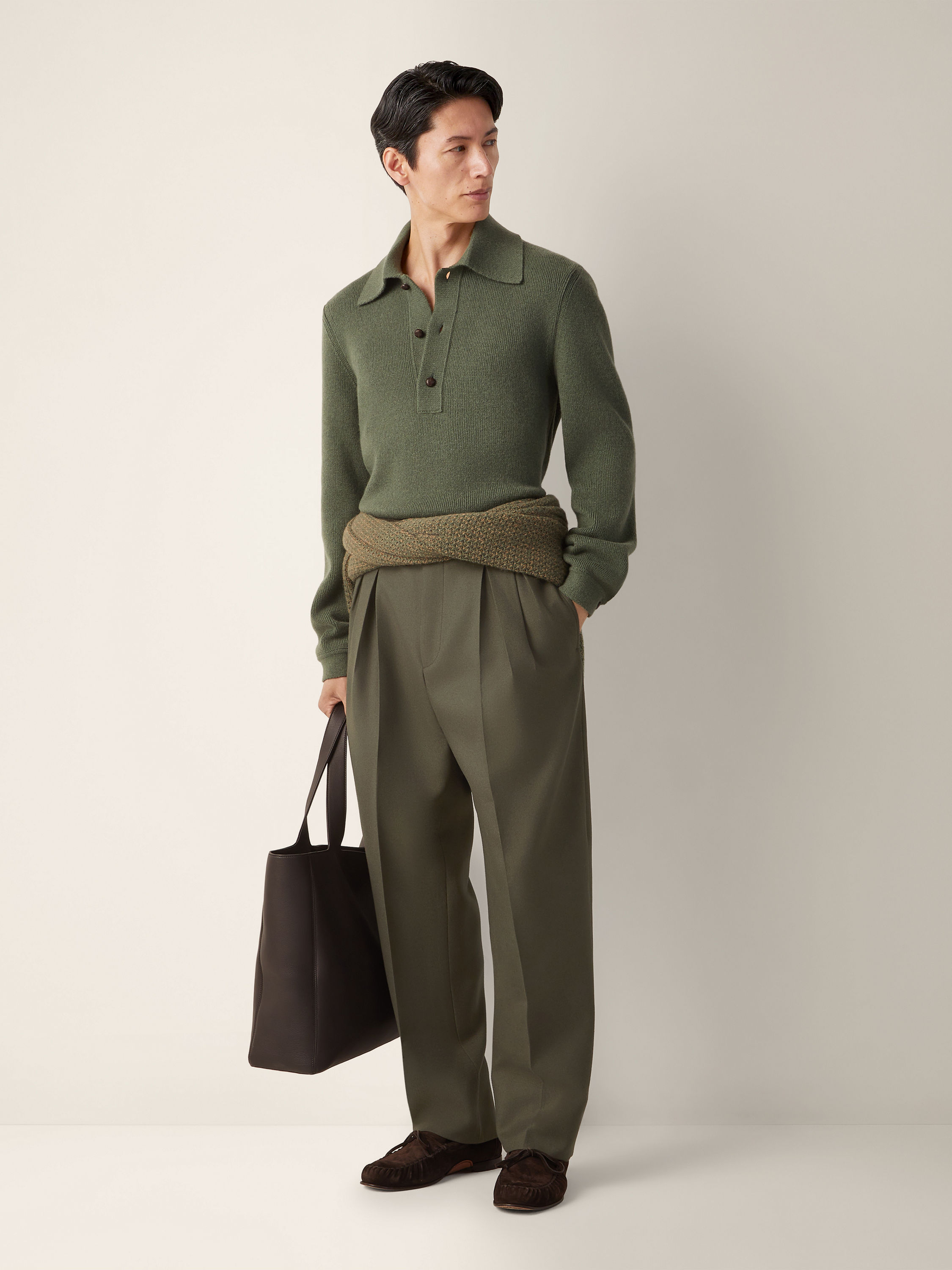 Dark Olive Green Wool Pants Product detail photo #2