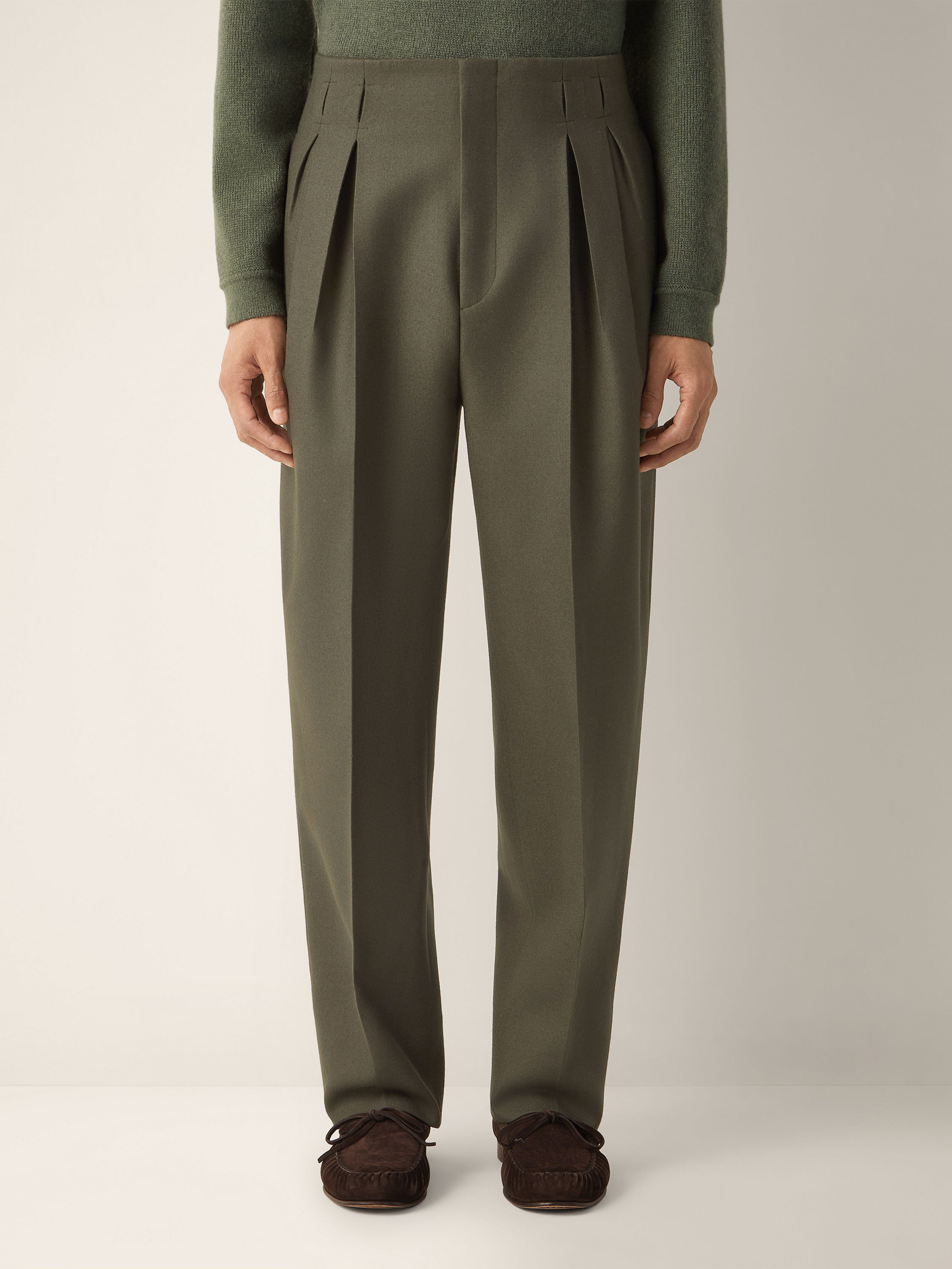 Dark Olive Green Wool Pants Product detail photo #4