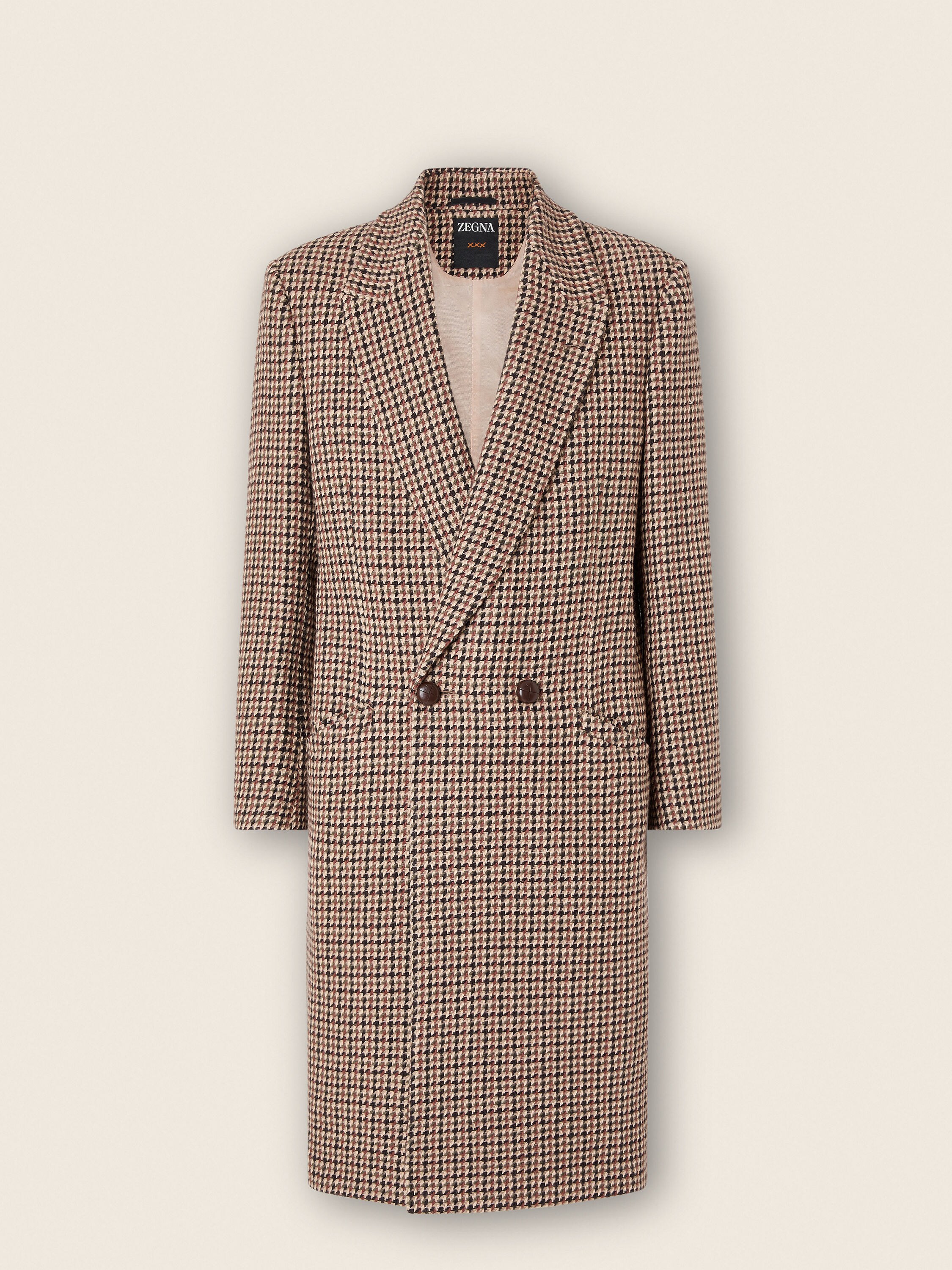 Beige Black and Reddish Brown Wool and Paper Yarn Overcoat FW26