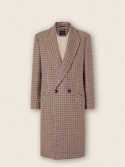 Beige Black and Reddish Brown Wool and Paper Yarn Overcoat FW26