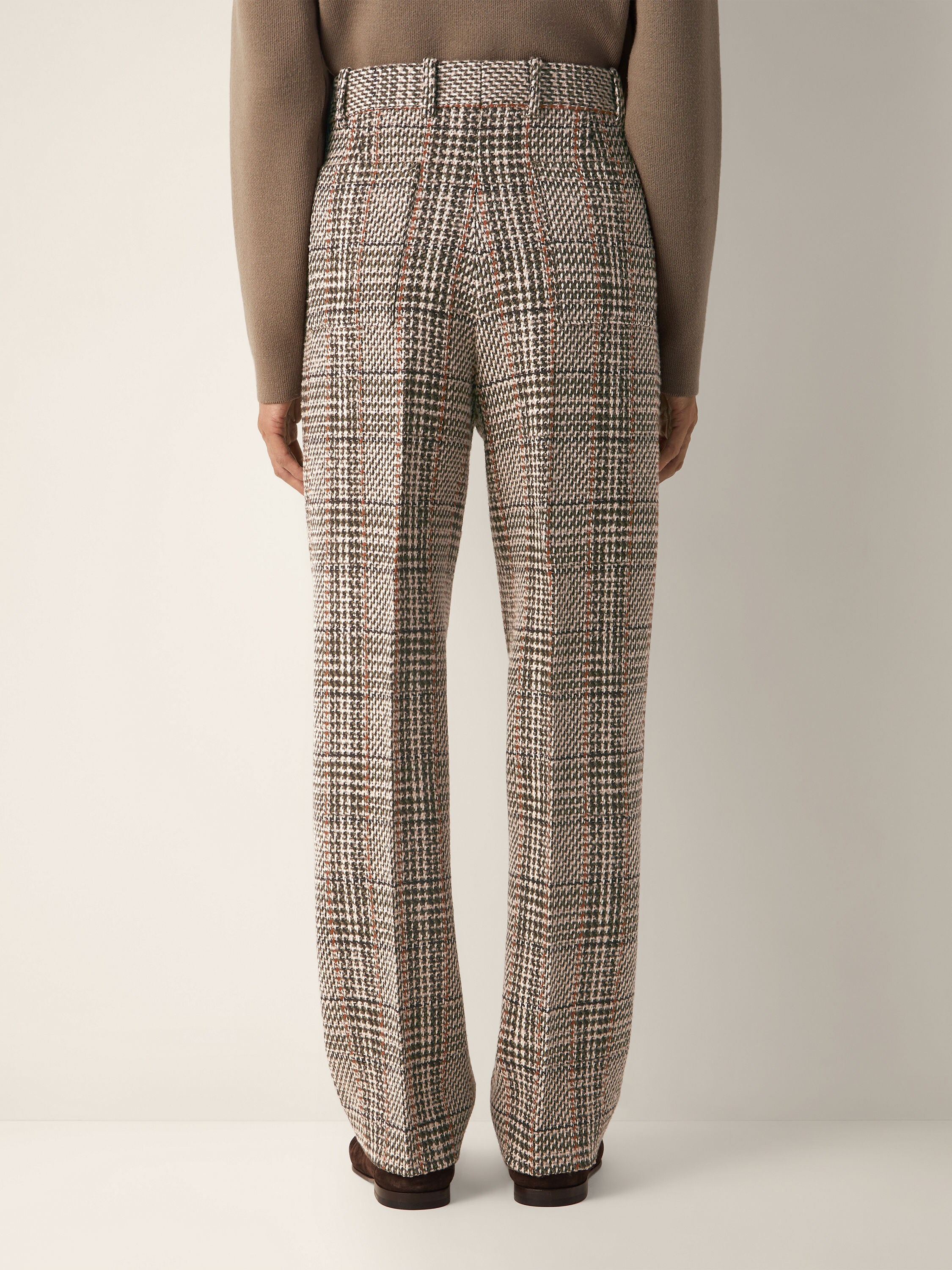Beige Olive Green and Reddish Brown Wool and Paper Yarn Blend Pants Product detail photo #4