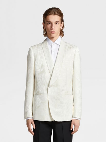 White Jacquard Silk and Wool Evening Jacket SS25 25596023 White Jacquard Silk and Wool Evening Jacket SS25 25596023