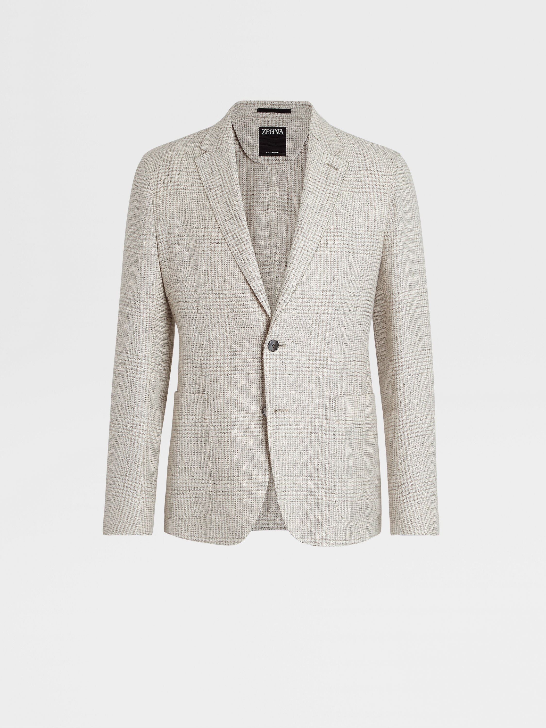 Light Beige and Beige Crossover Linen Wool and Silk Shirt Jacket 