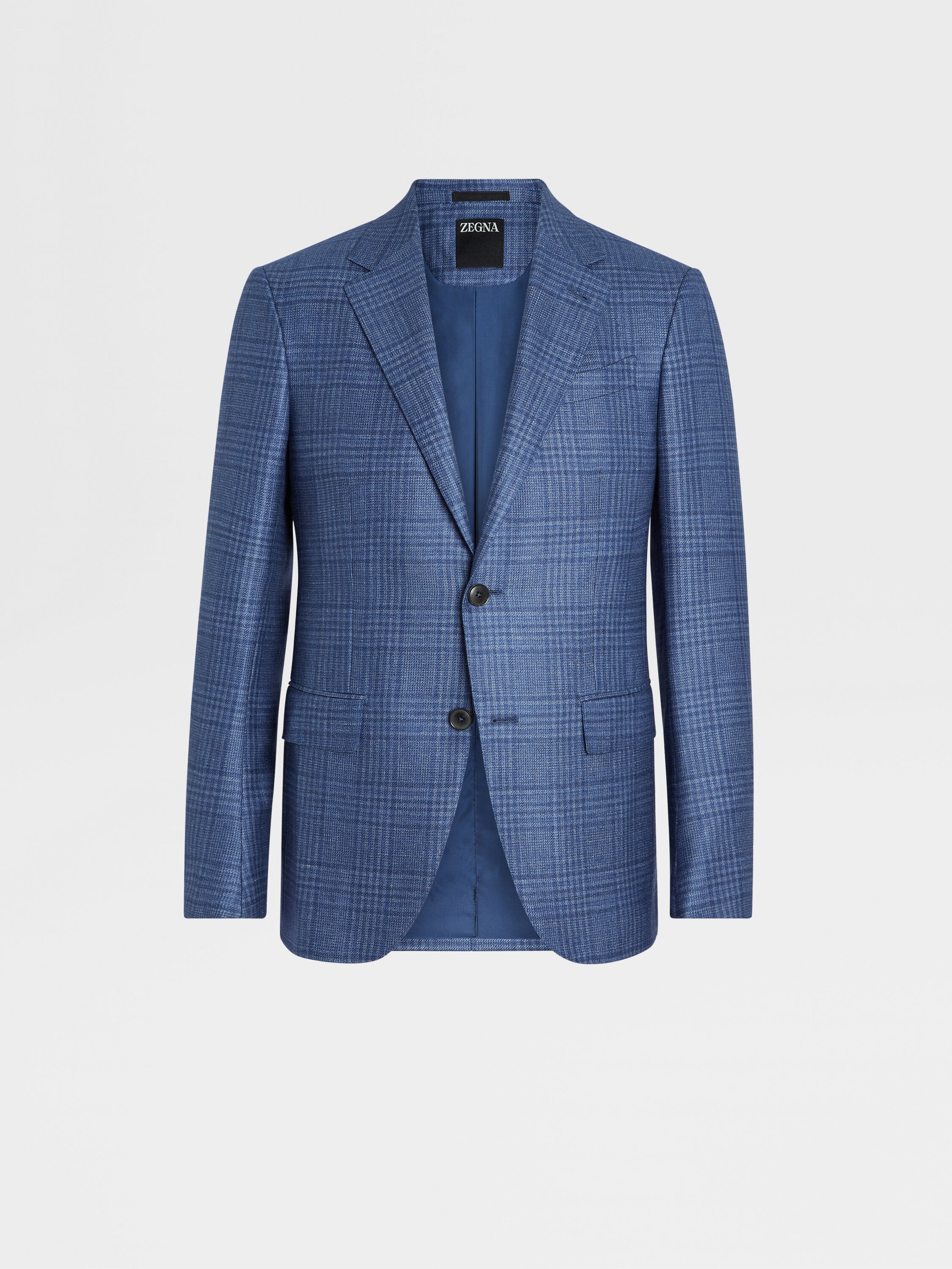 Light Blue Prince of Wales Cashmere Silk and Hemp Jacket