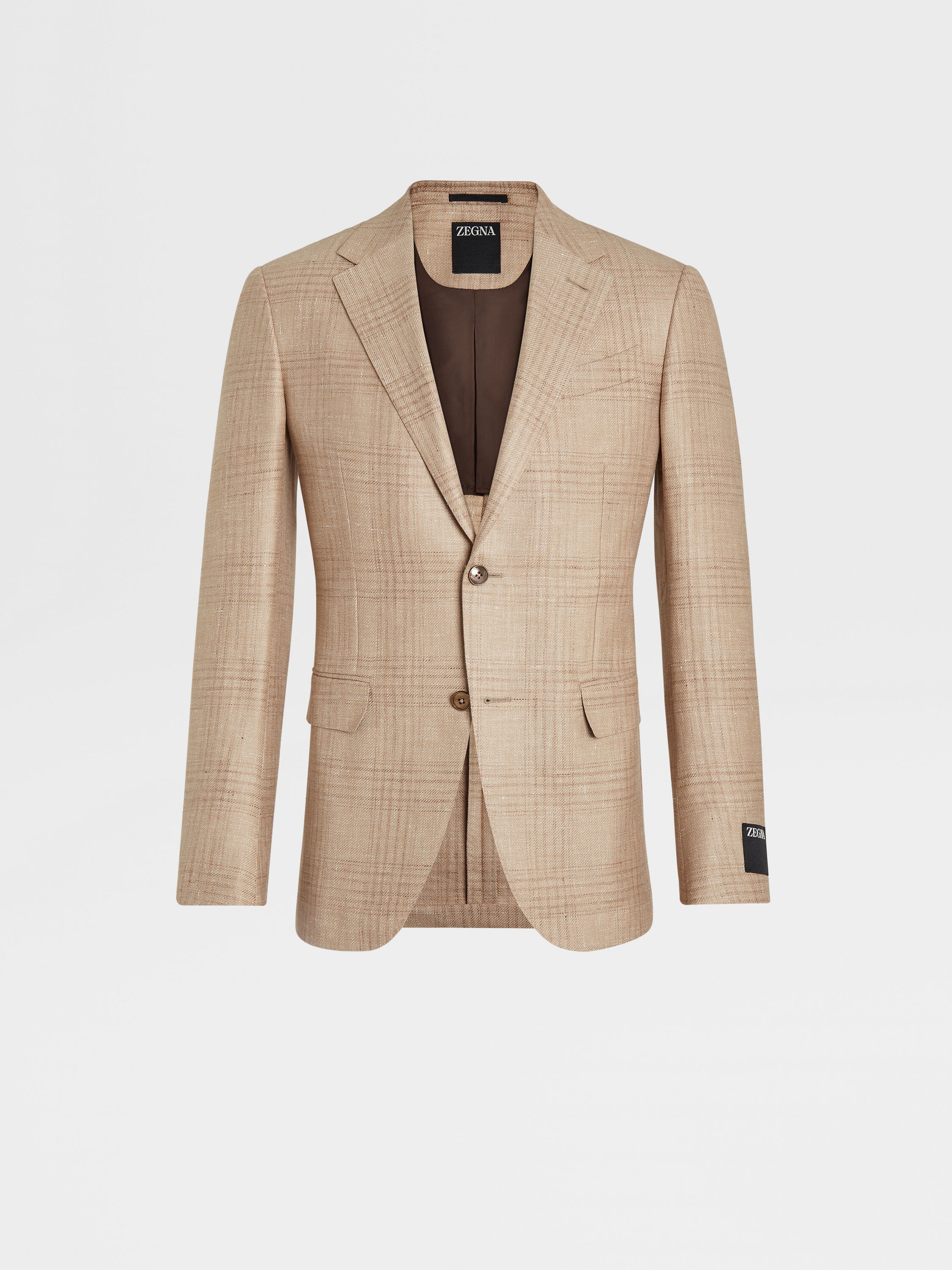 Beige and Brown Prince of Wales Cashmere Silk and Linen Jacket