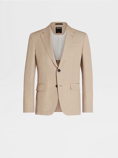 Beige Trofeo™ Summer Wool and Linen Jacket SS24 25594046