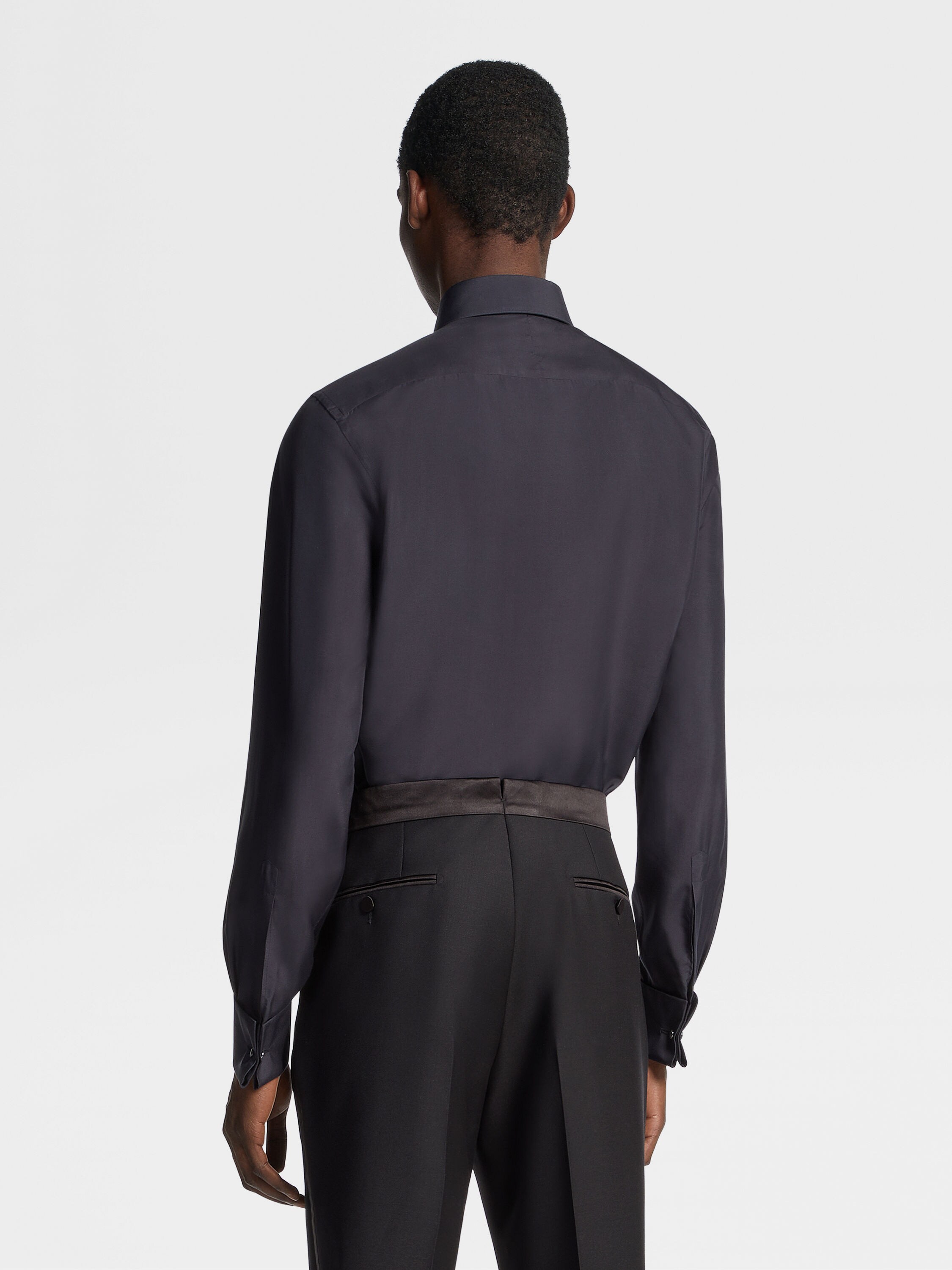 Camisa de Fiesta de Seda Color Azul Marino Foto #3 de detalle del producto