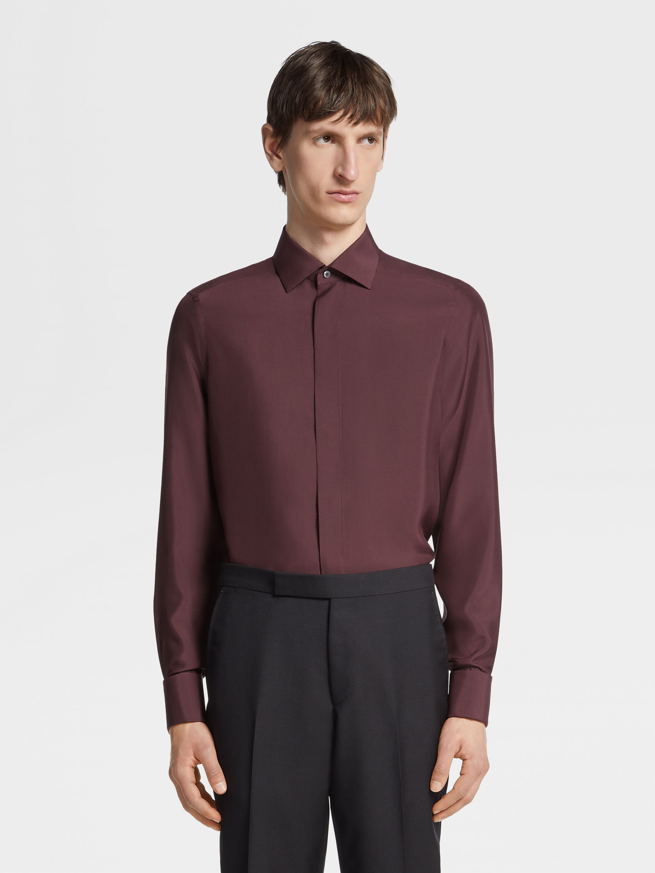 Camisa de Fiesta de Seda Color Vino Oscuro Foto #1 de detalle del producto