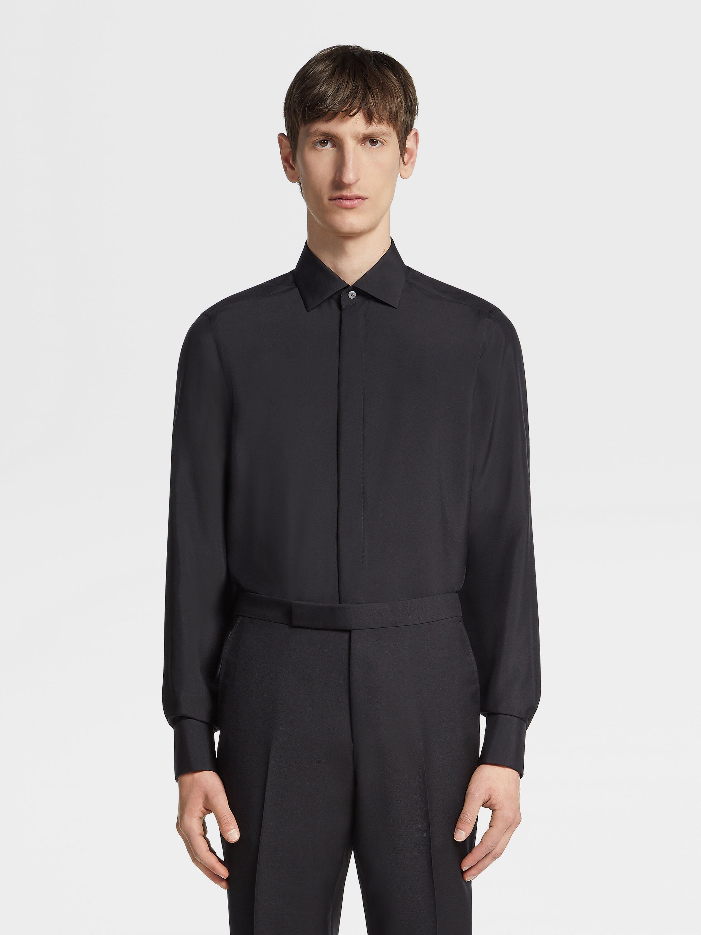 黑色桑蚕丝晚装衬衫 产品细节图 #1