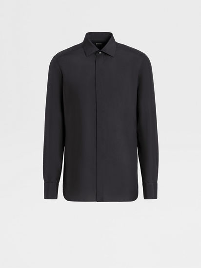 Black Hidden Placket Travel Shirt