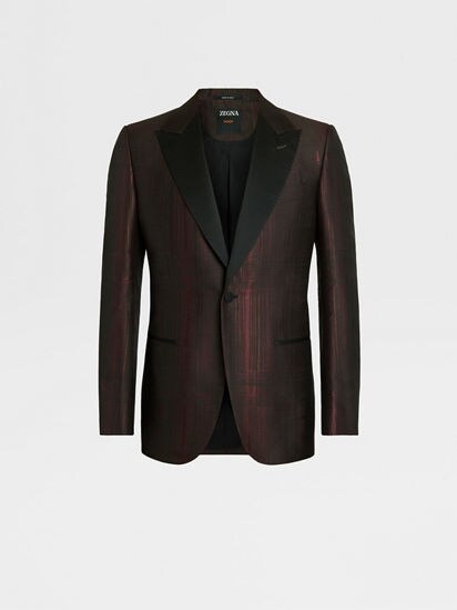 Dark Brown and Burgundy Silk and Wool Evening Jacket FW23 28673249