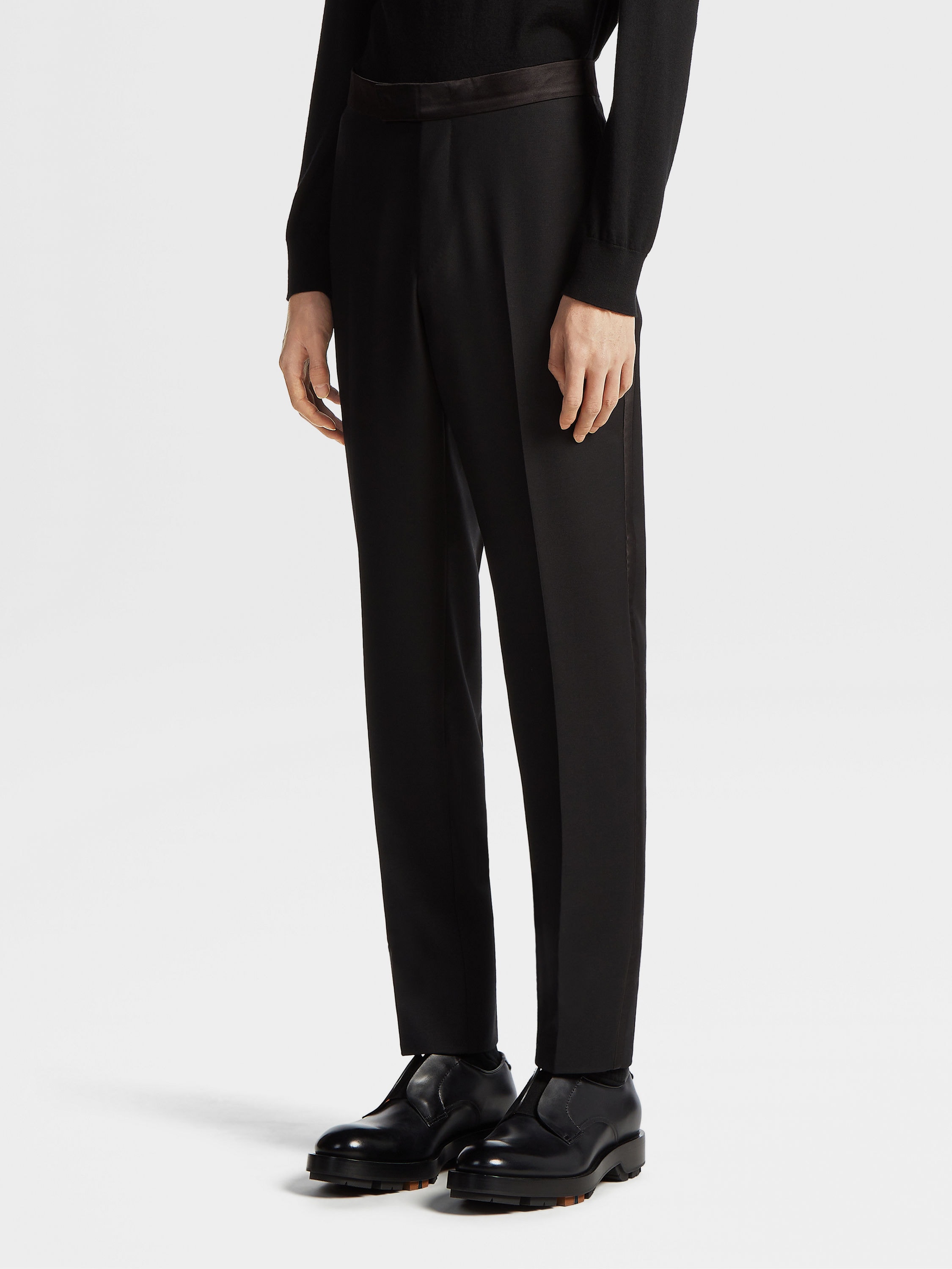 Black Wool and Mohair Evening Pants Product detail photo #1