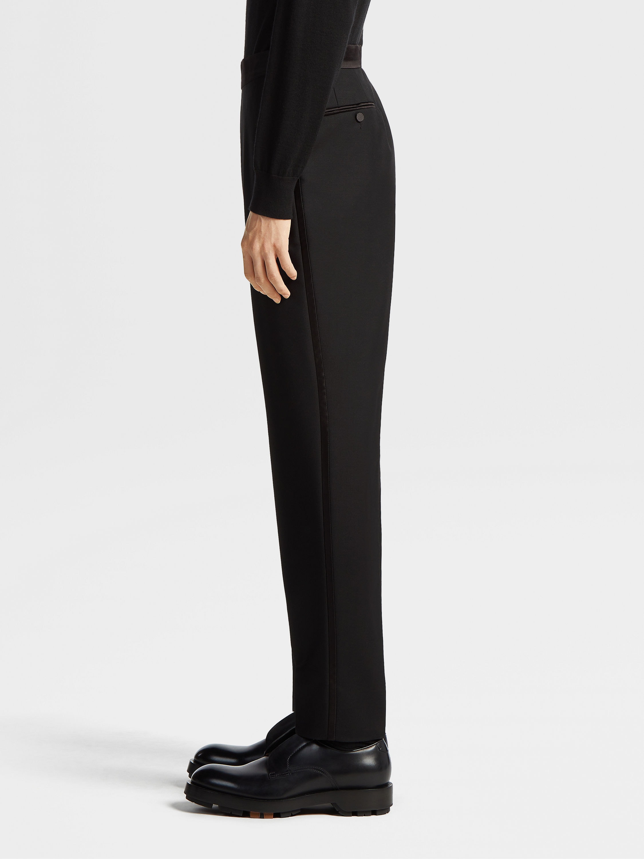 Black Wool and Mohair Evening Pants Product detail photo #3