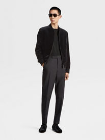 Off White Cotton and Wool Double Pleat Pants