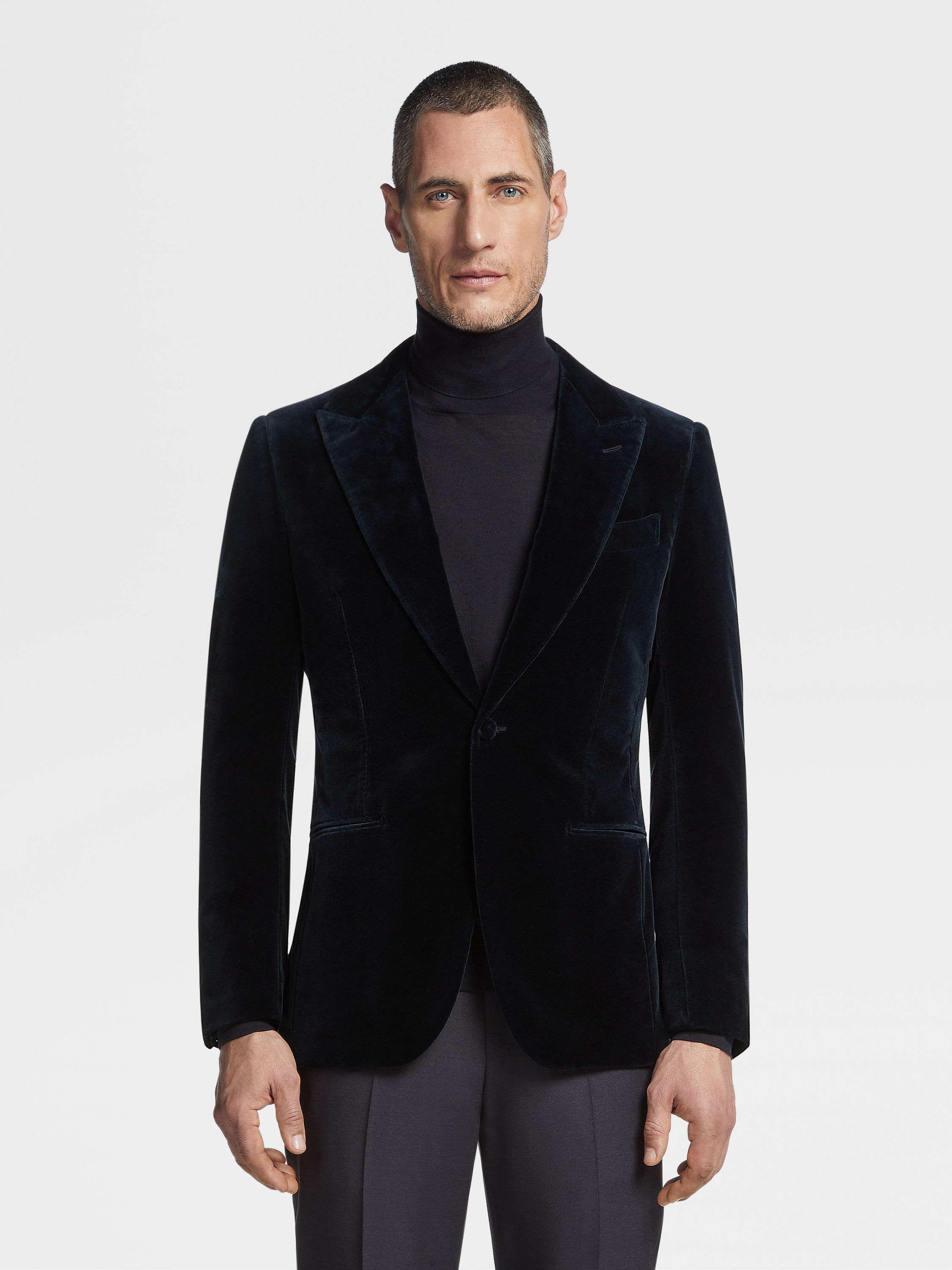 Dark Teal Blue Cotton Evening Jacket Product detail photo #3