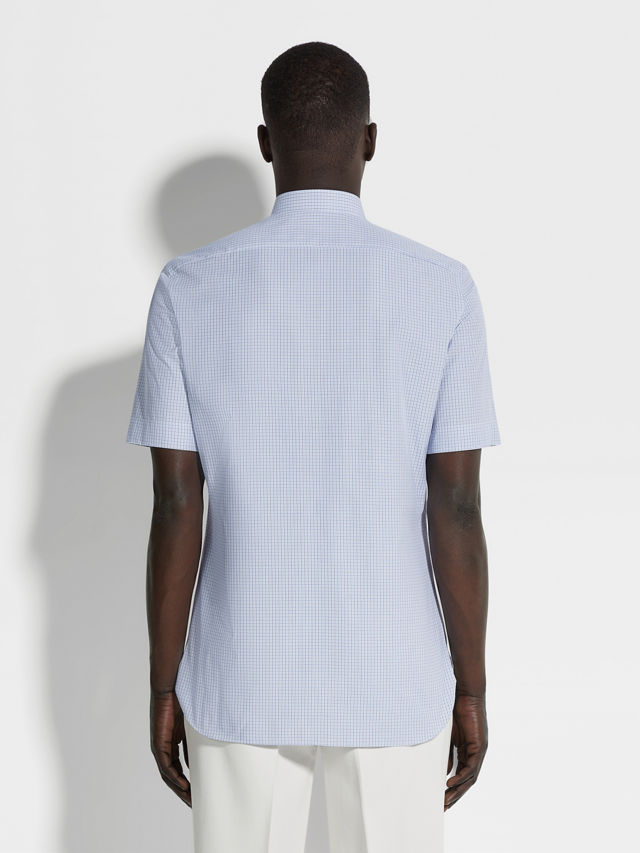 Light Blue and White Micro-checked Trecapi Cotton Shirt Product detail photo #3