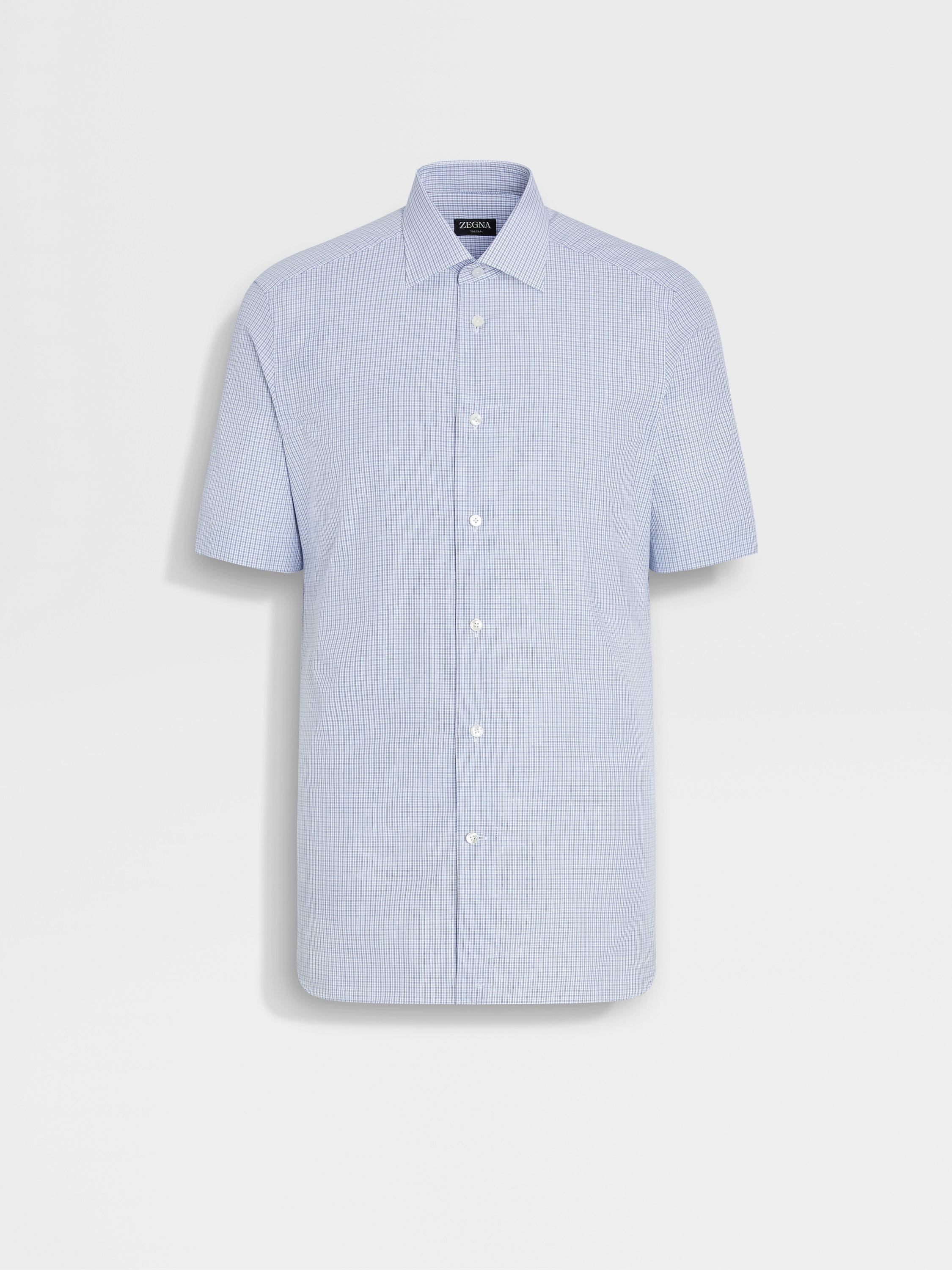 Light Blue and White Micro-checked Trecapi Cotton Shirt Main product photo