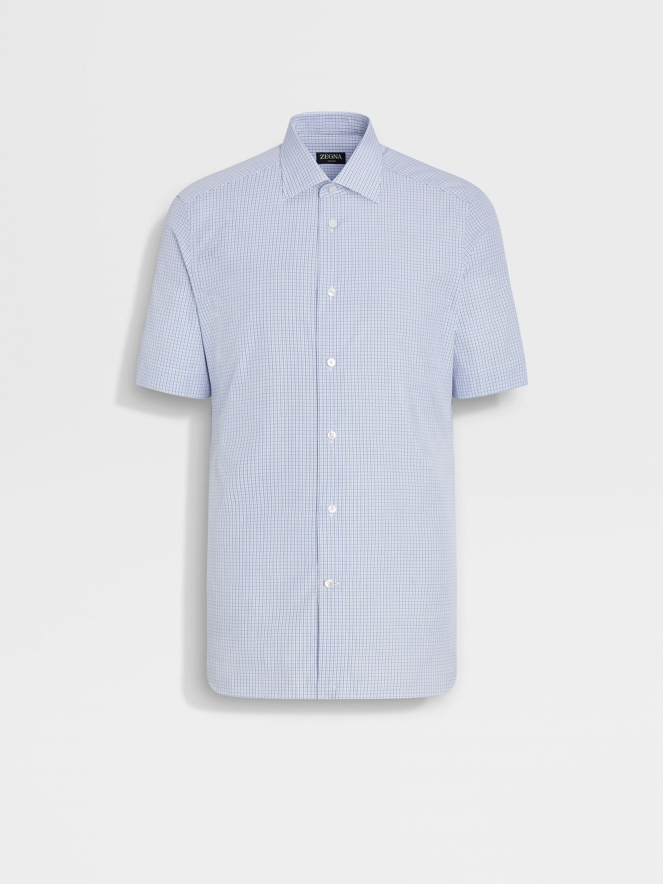 Light Blue and White Micro-checked Trecapi Cotton Shirt 