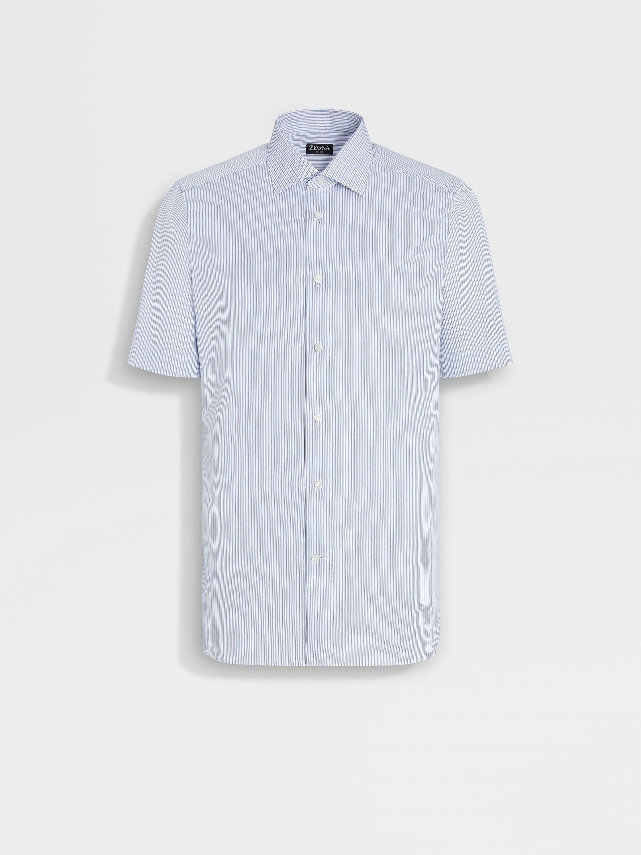 Light Blue and White Micro-striped Trecapi Cotton Shirt Main product photo