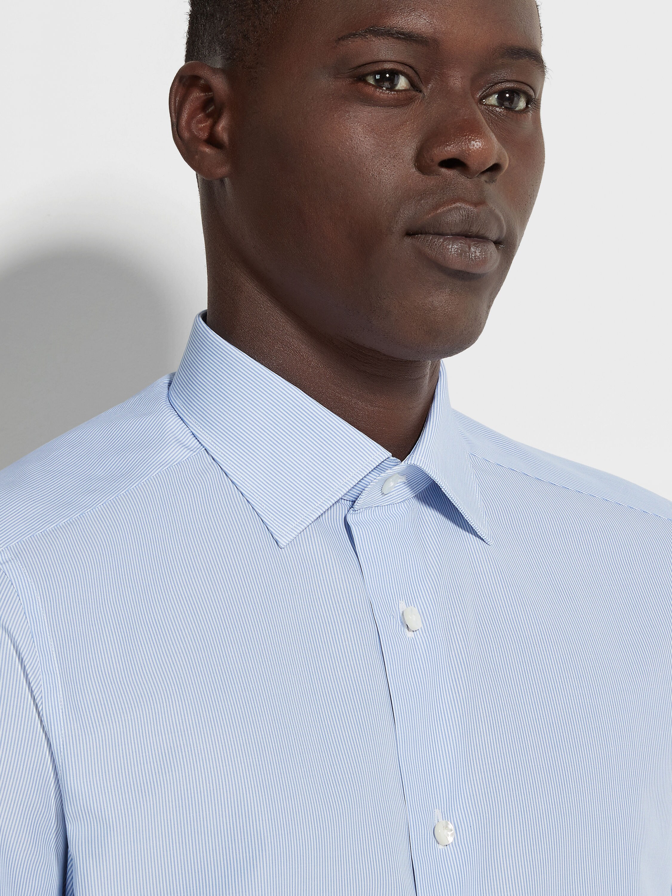 淺藍色配白色細條紋 Trecapi 棉質襯衫 產品細節圖 #1